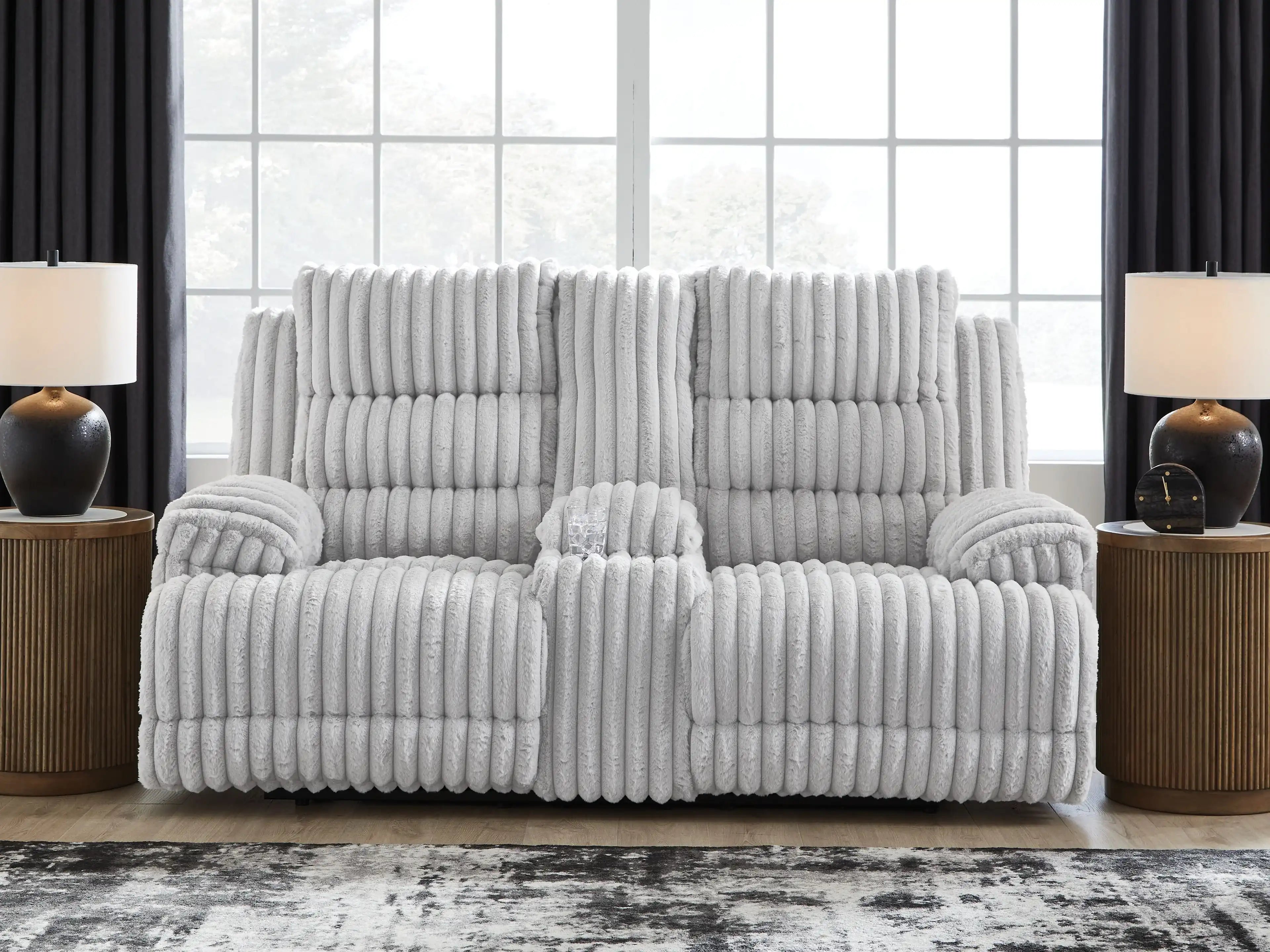 Rhines Falls - Double Reclining Power Loveseat With Console - Alloy - Best Buy Furniture