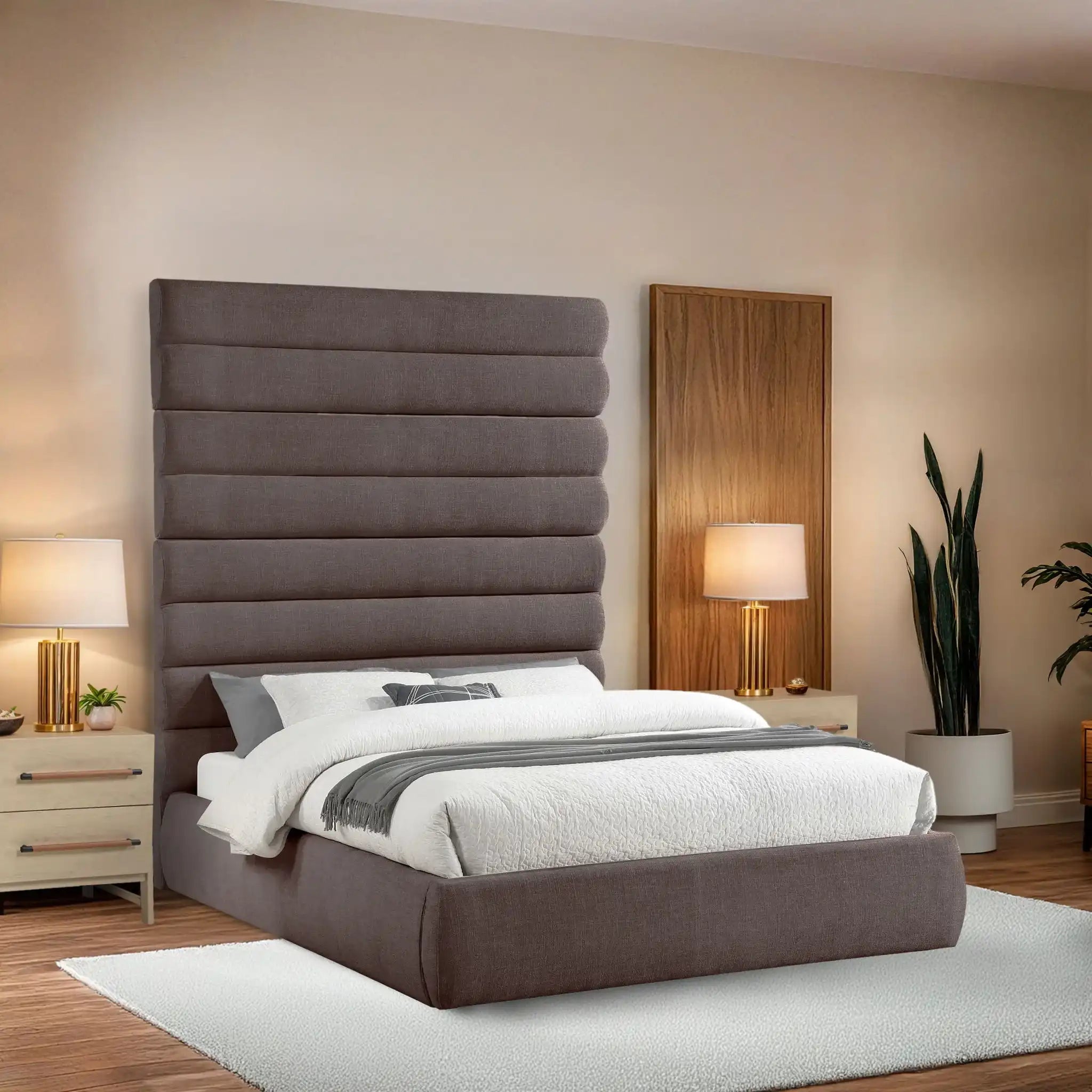 Adam - Linen Fabric Bed With 89" Headboard