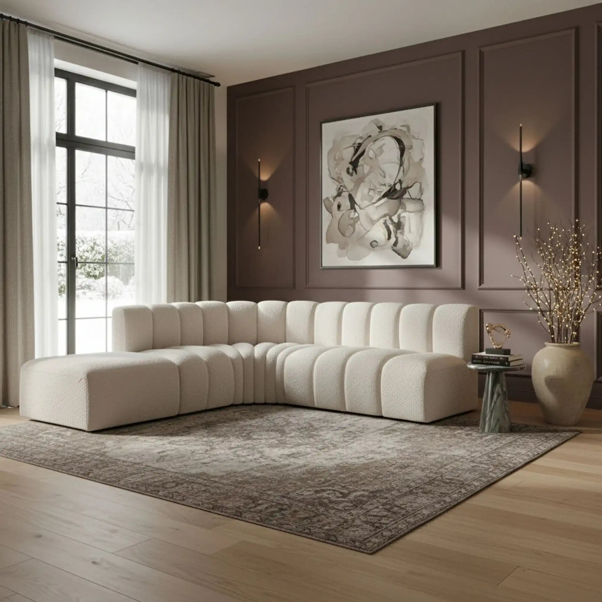 Arc - Boucle Fabric 5 Piece Corner Modular Sofa