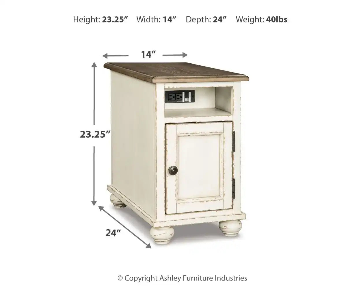 Realyn - Chair Side End Table - AC / USB - White / Brown