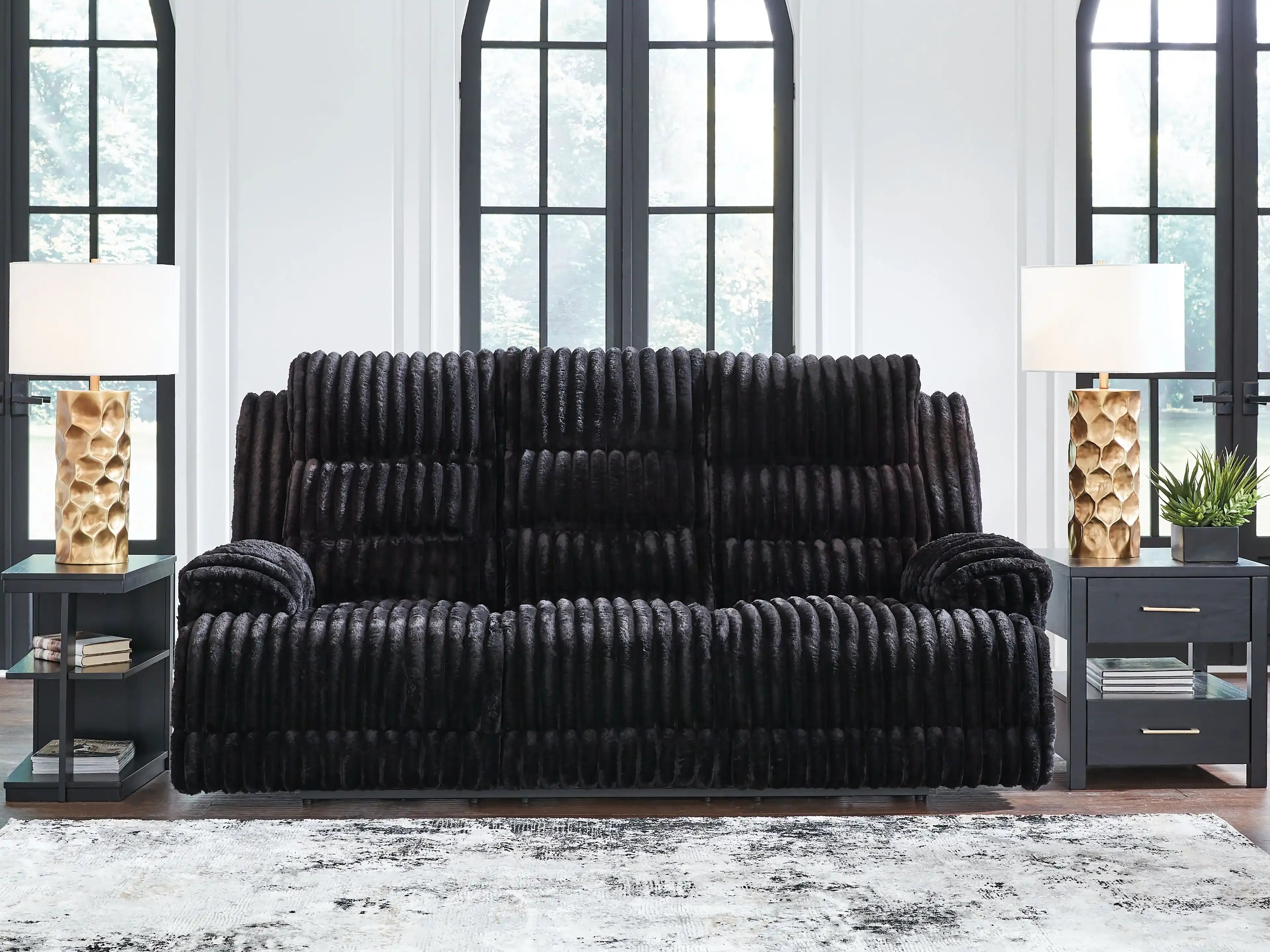 Rhine Falls - Reclining Power Sofa With Drop Down Table - Onyx - Best Buy Furniture