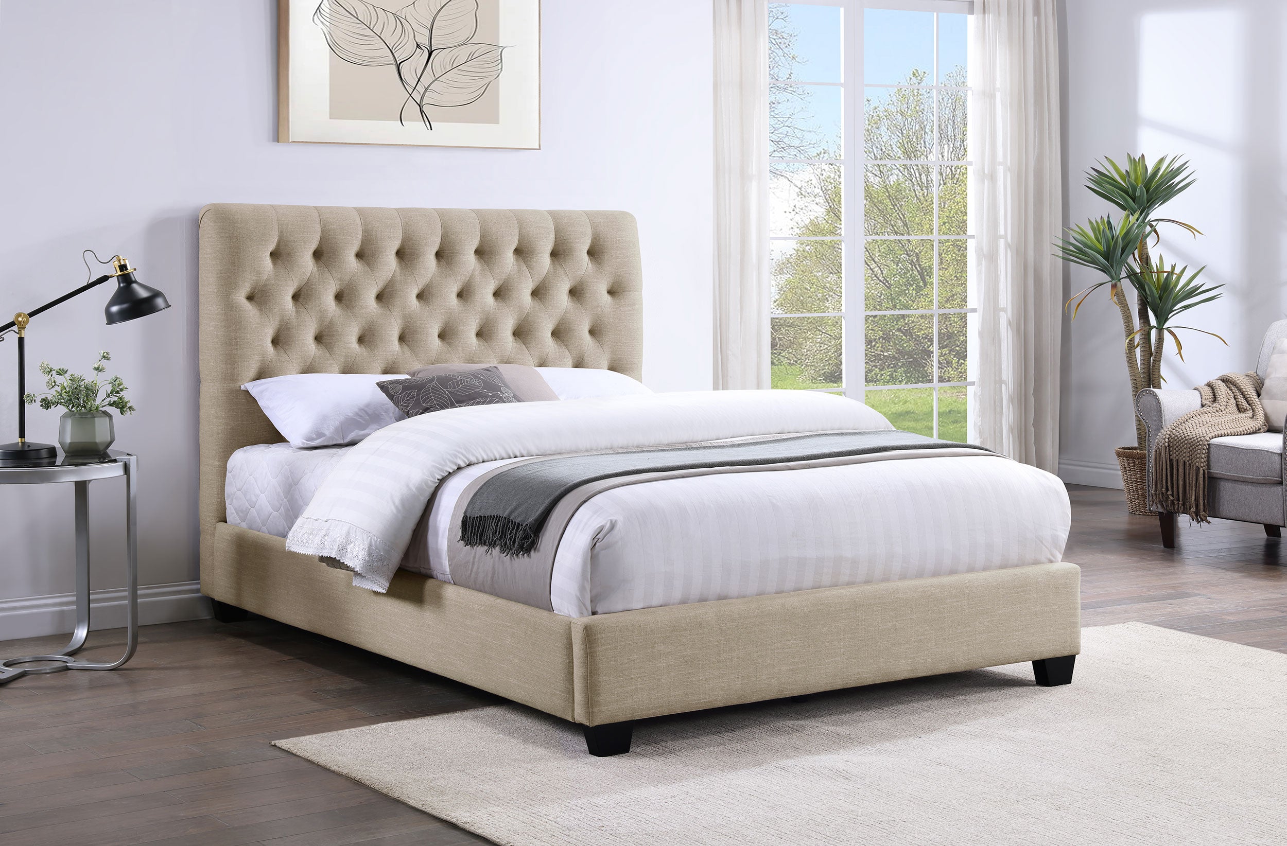 Chloe Upholstered Queen Panel Bed Oatmeal-CoasterEssence