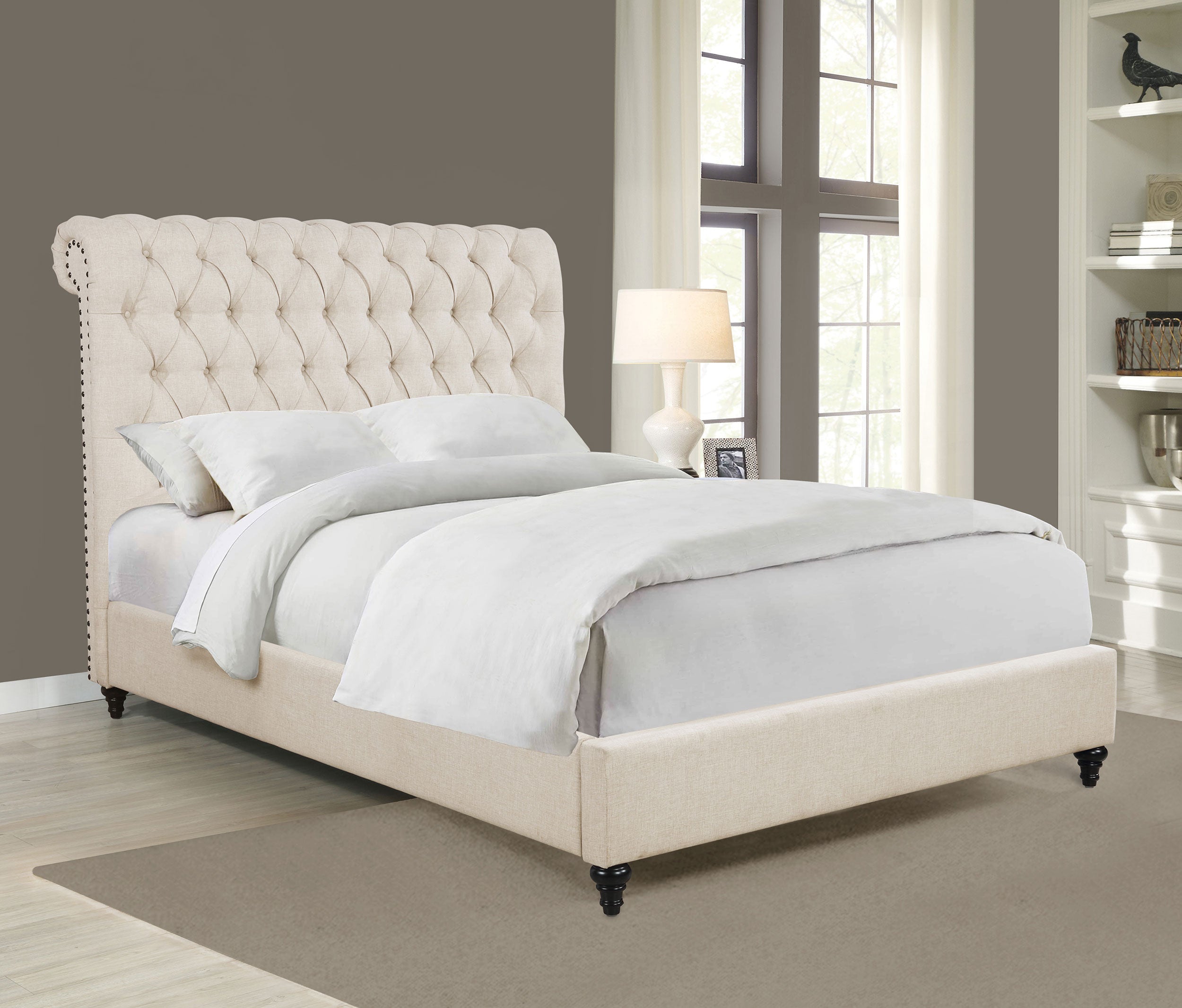 Devon 57-inch Upholstered Full Panel Bed Beige-CoasterEssence