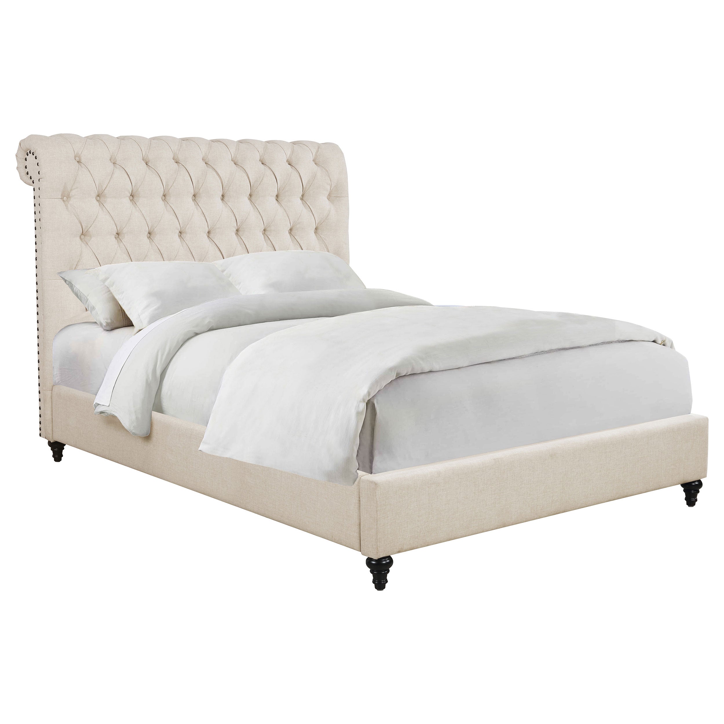 Devon 57-inch Upholstered Queen Panel Bed Beige-CoasterEssence