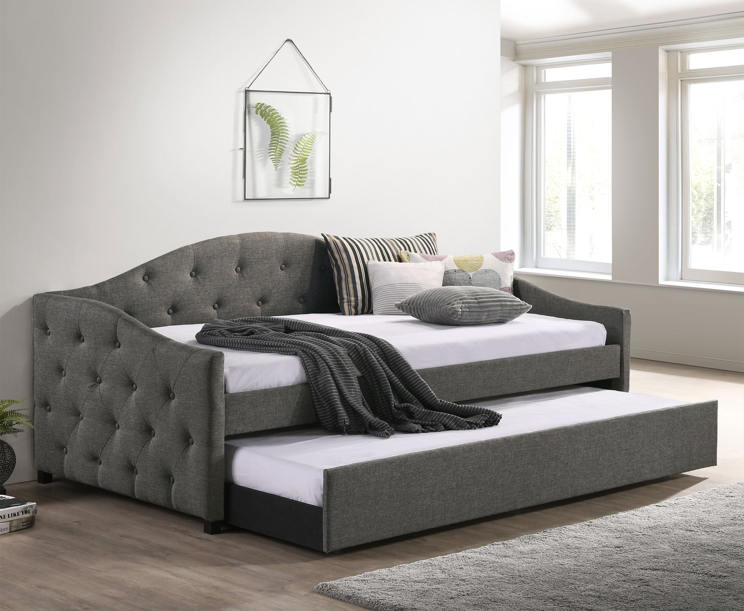 Sadie Upholstered Twin Daybed with Trundle Grey-CoasterEveryday