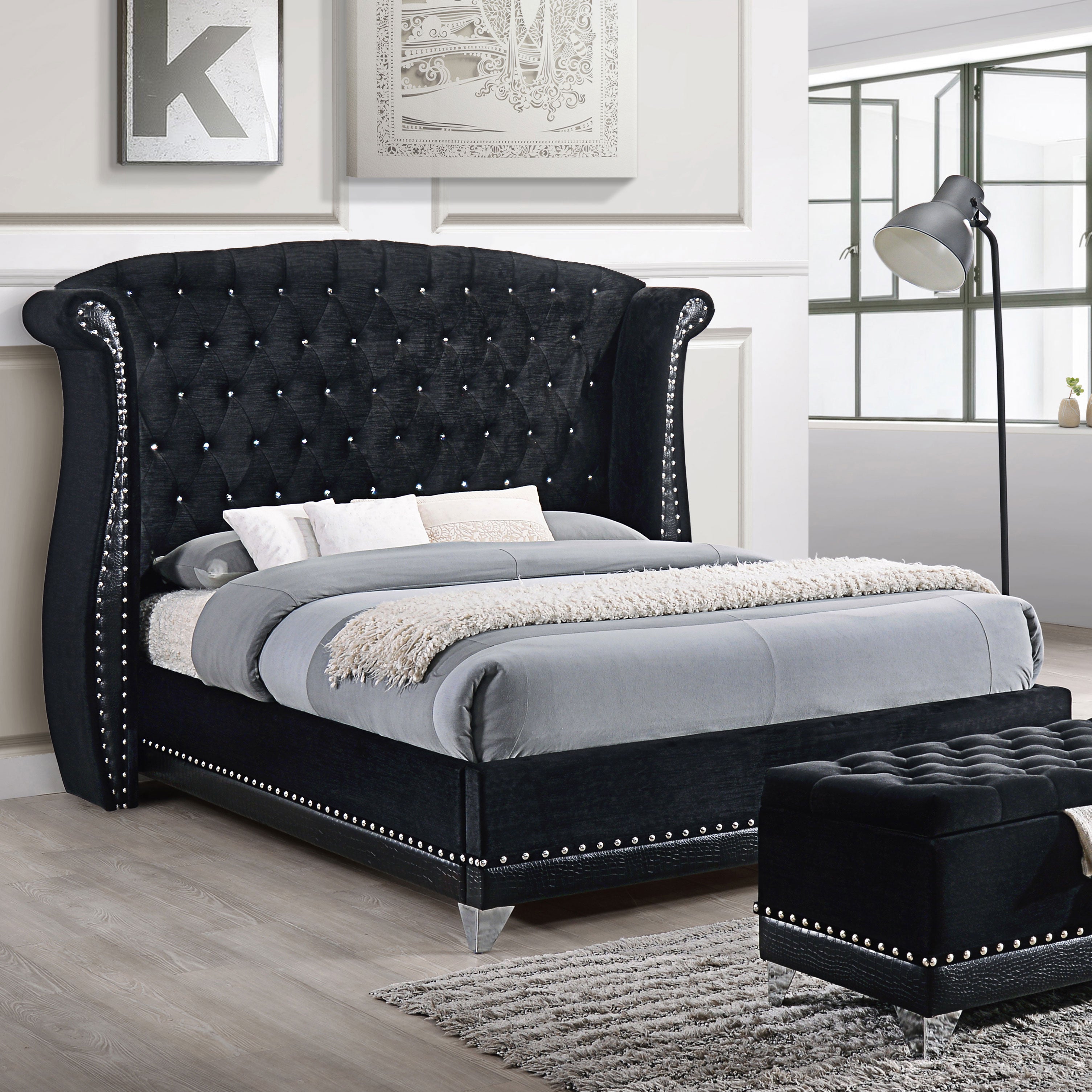 Barzini Upholstered Queen Wingback Bed Black-CoasterElevations
