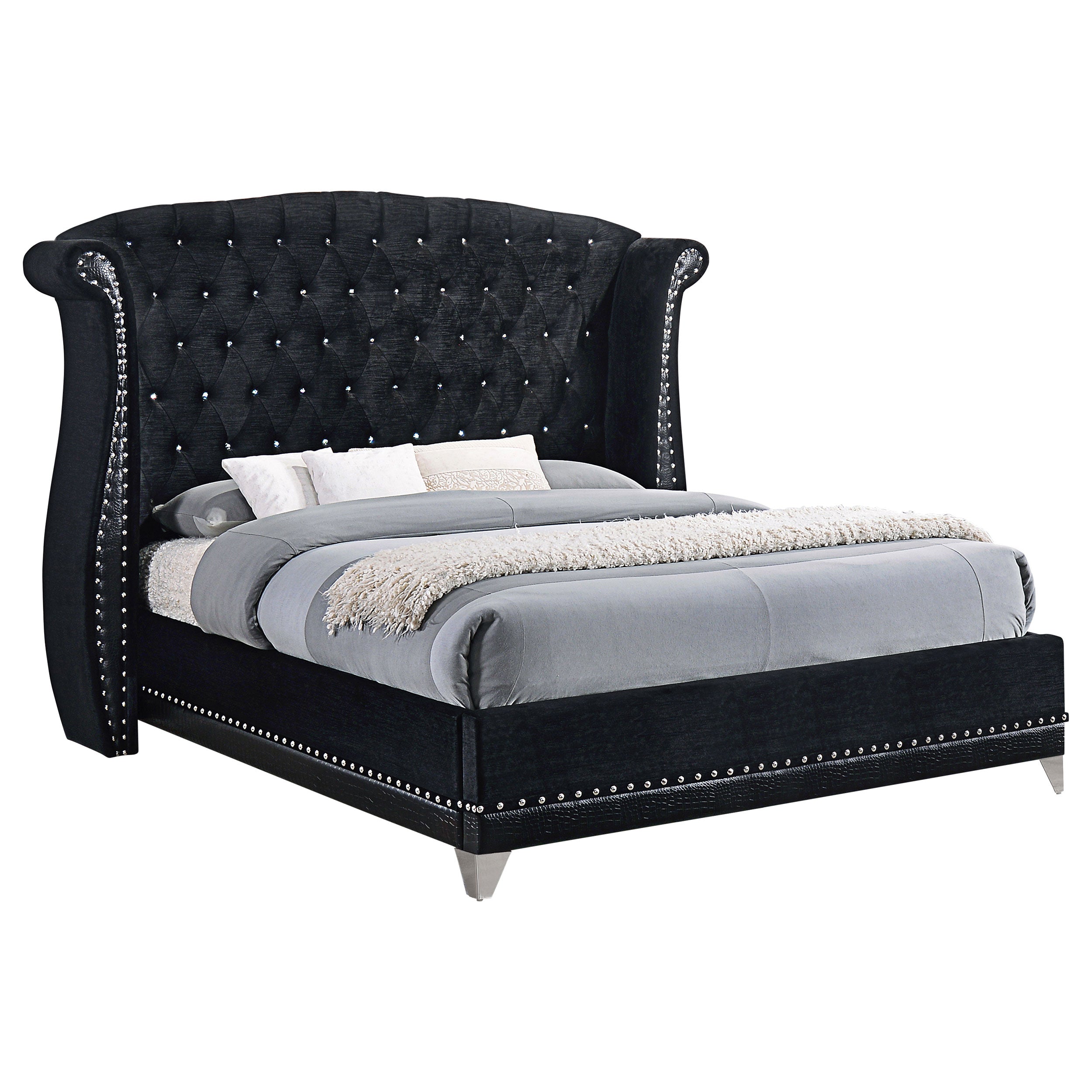 Barzini Upholstered Queen Wingback Bed Black-CoasterElevations