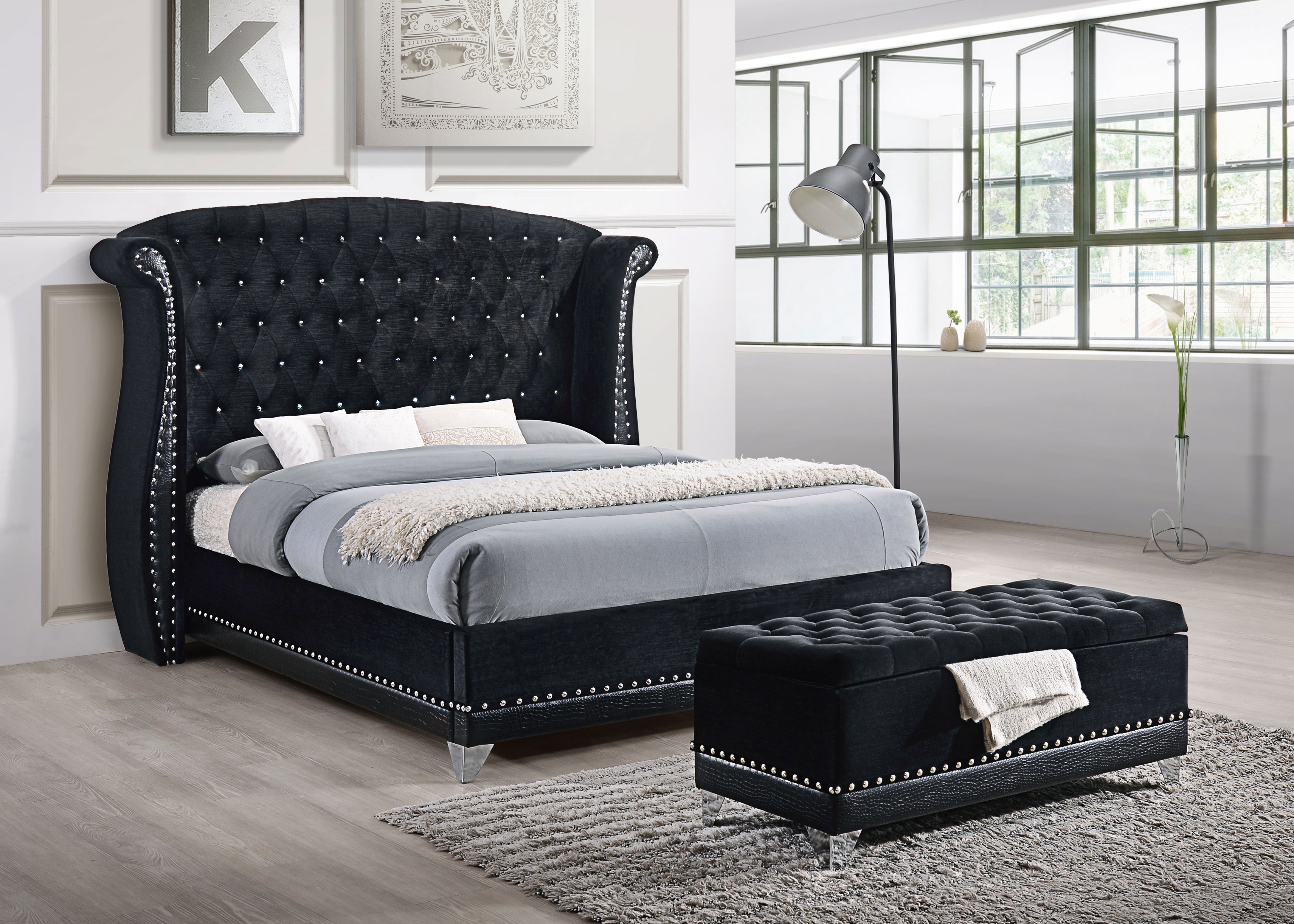 Barzini Upholstered Queen Wingback Bed Black-CoasterElevations