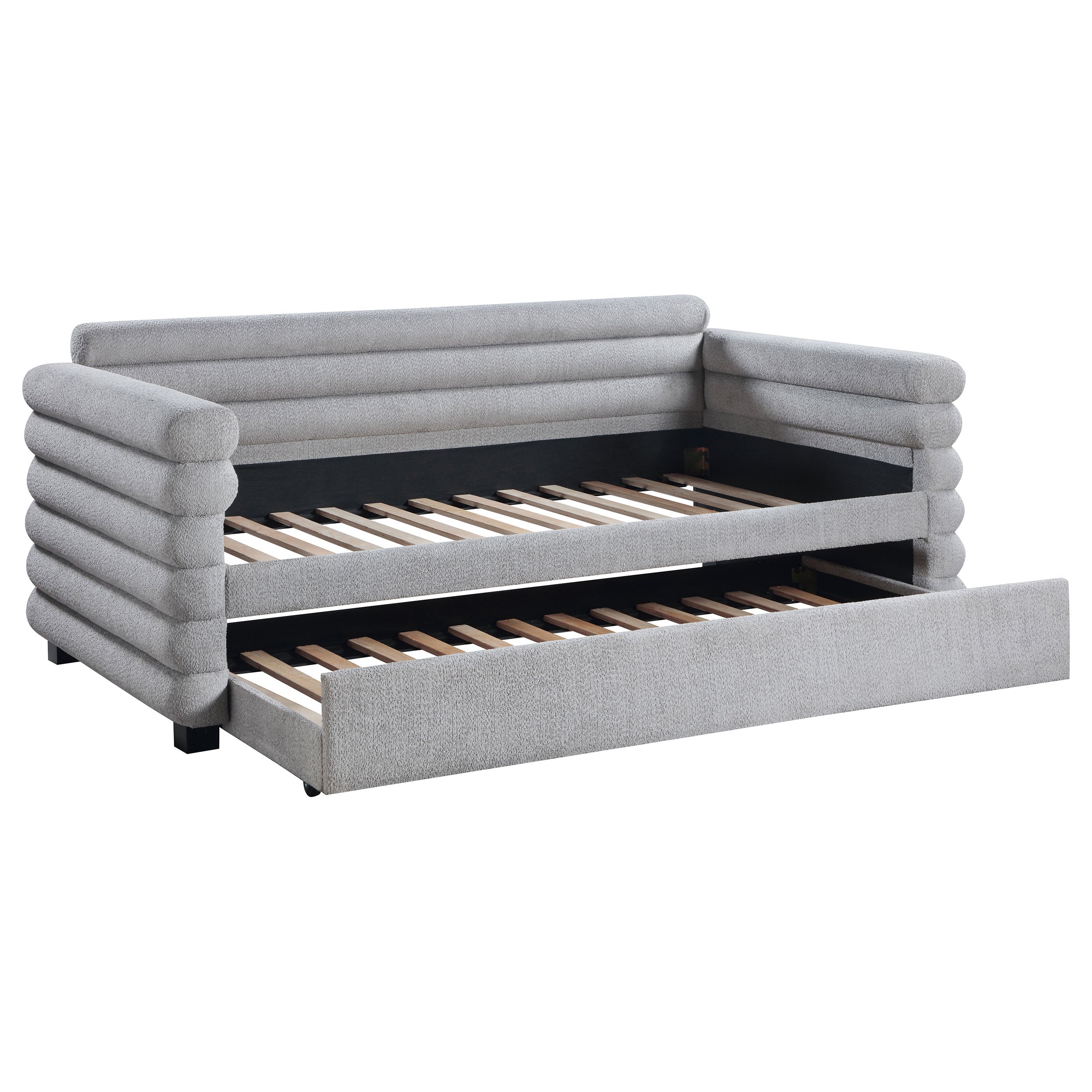 Patricia Boucle Upholstered Twin Day Bed with Trundle Grey -