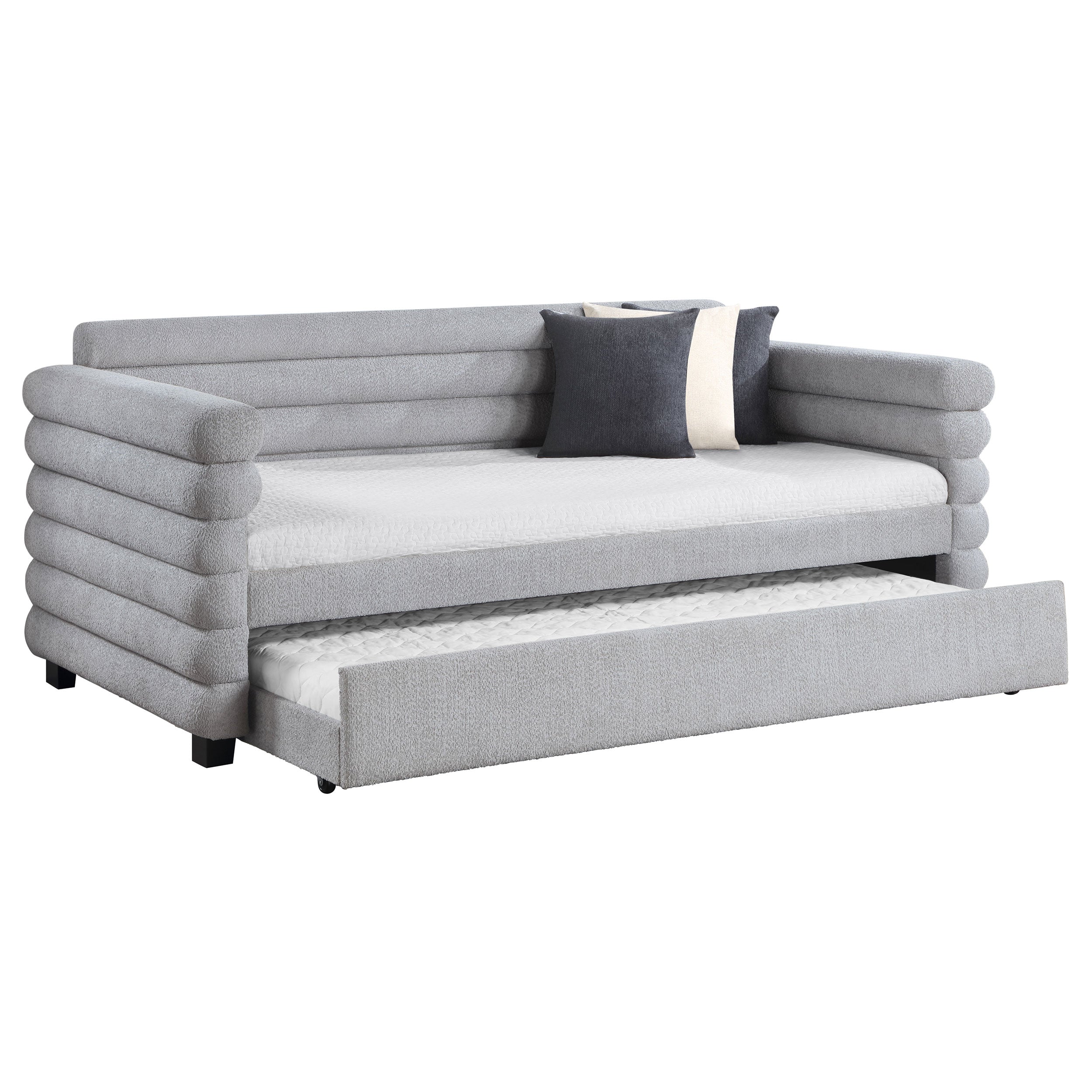 Patricia Boucle Upholstered Twin Day Bed with Trundle Grey -