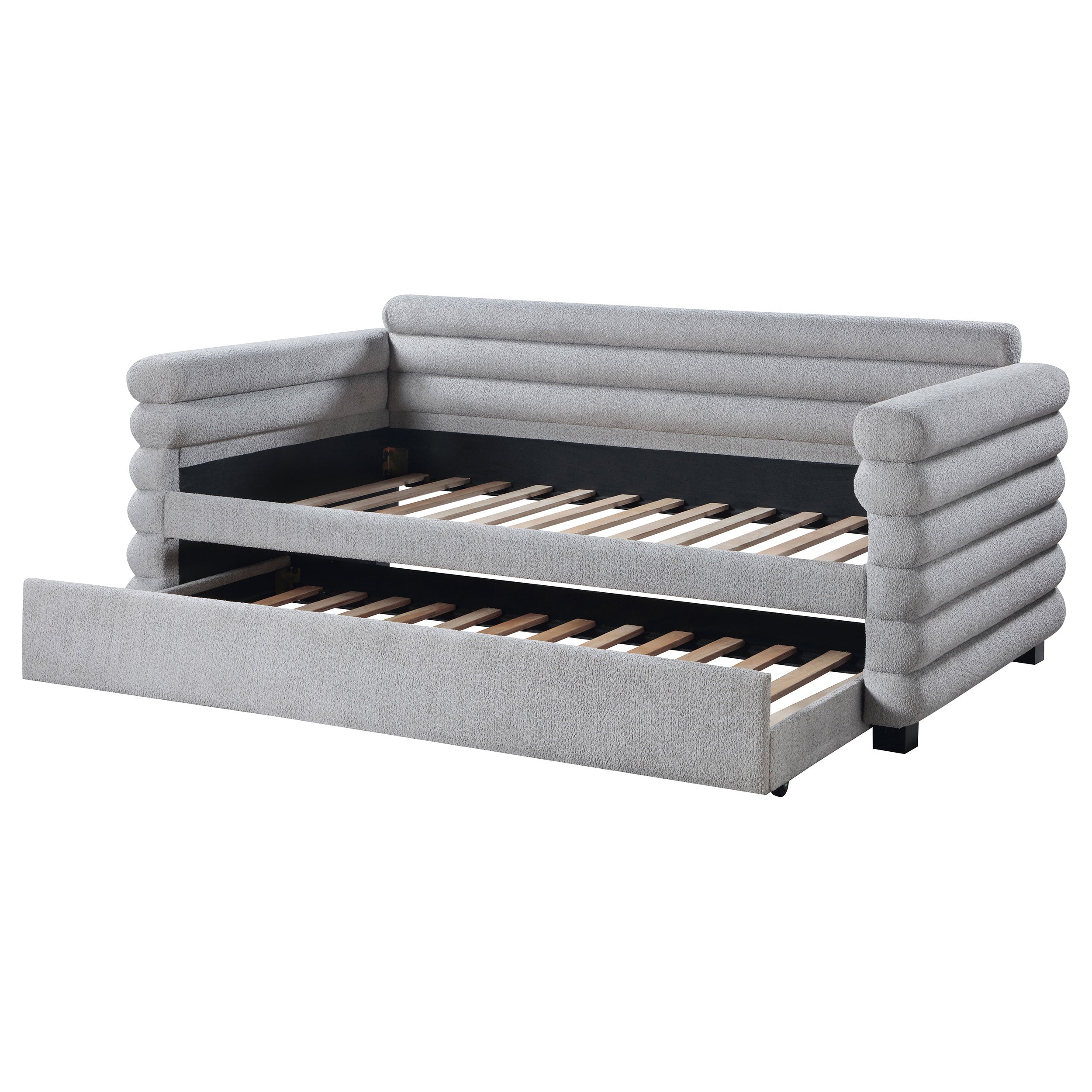 Patricia Boucle Upholstered Twin Day Bed with Trundle Grey -