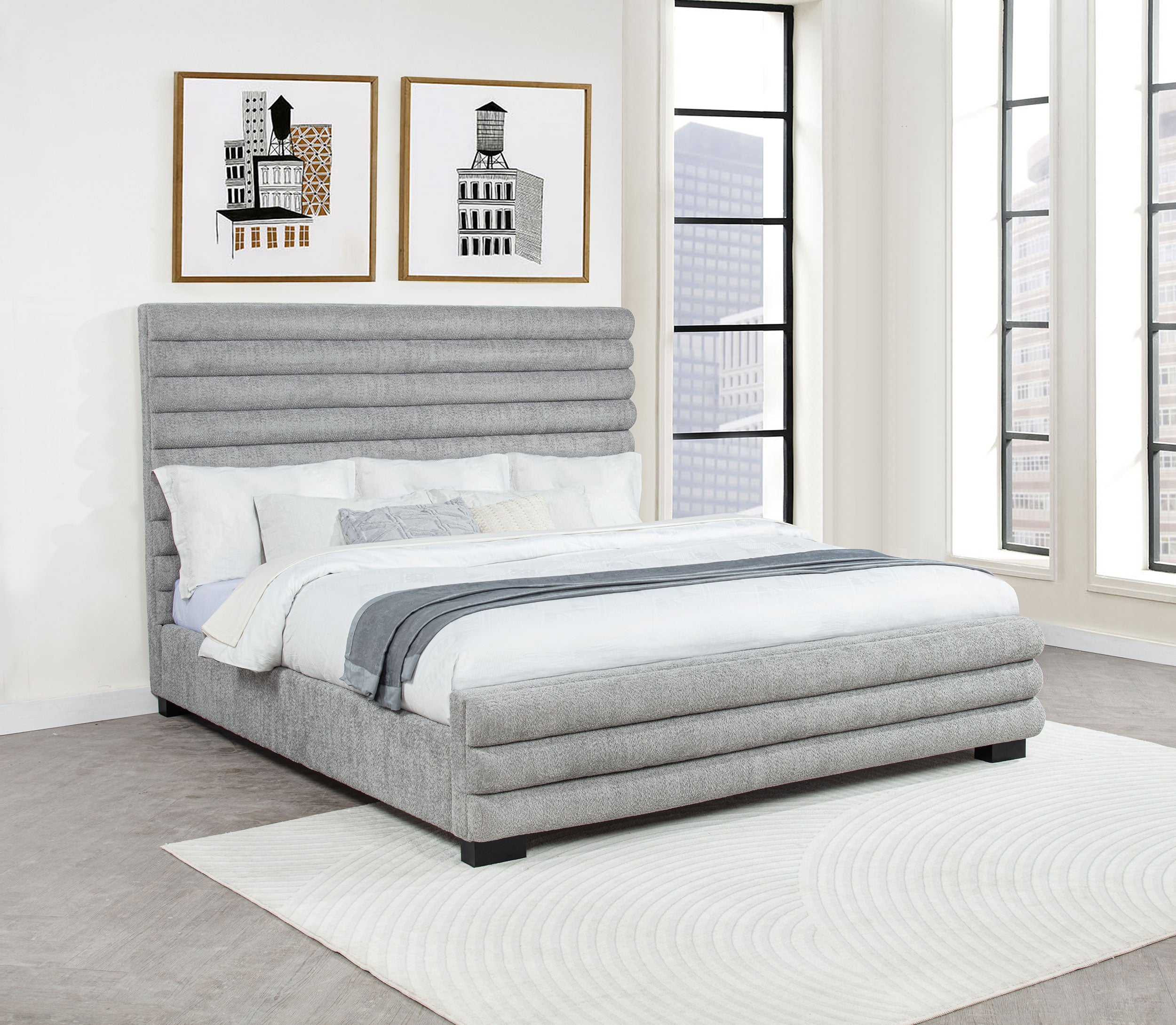 Patricia 58-inch Boucle Upholstered Eastern King Bed Grey-