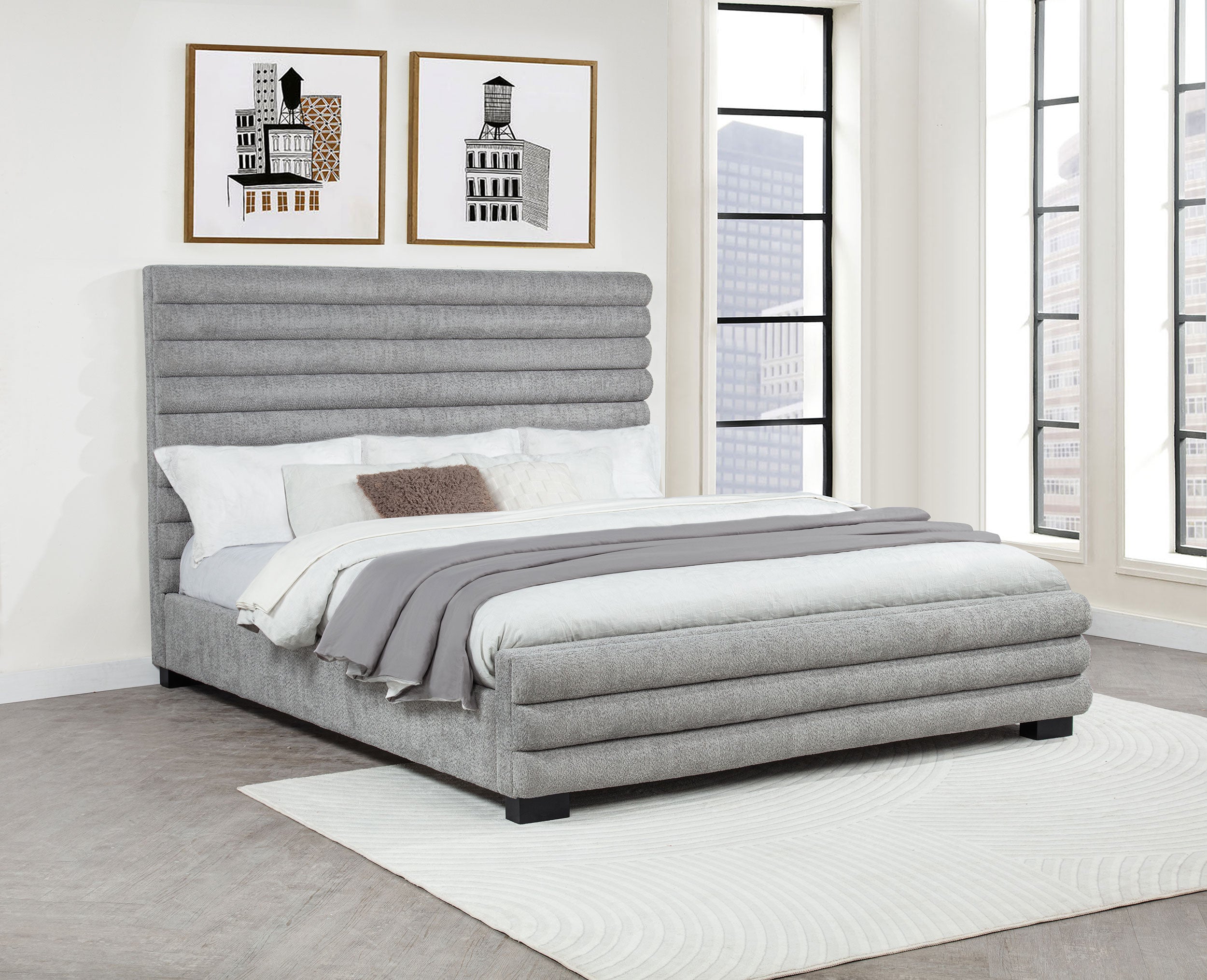 Patricia 58-inch Boucle Upholstered California King Bed Grey-