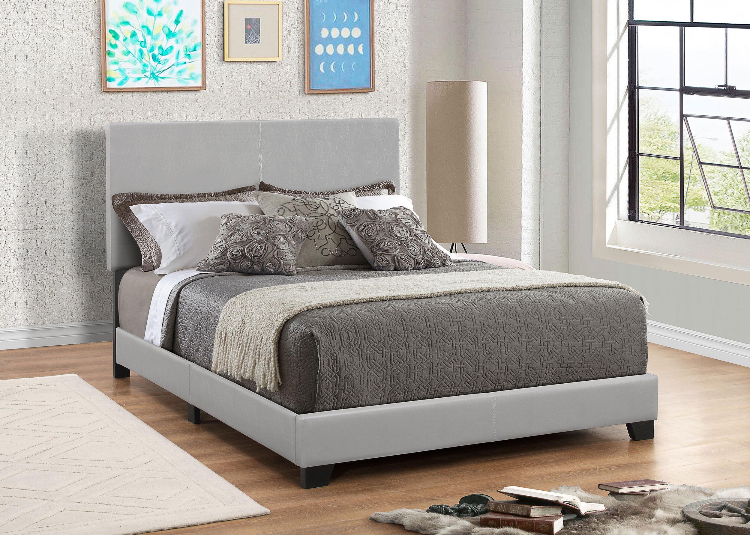Dorian Faux Leather Upholstered Eastern King Panel Bed Grey-CoasterEveryday