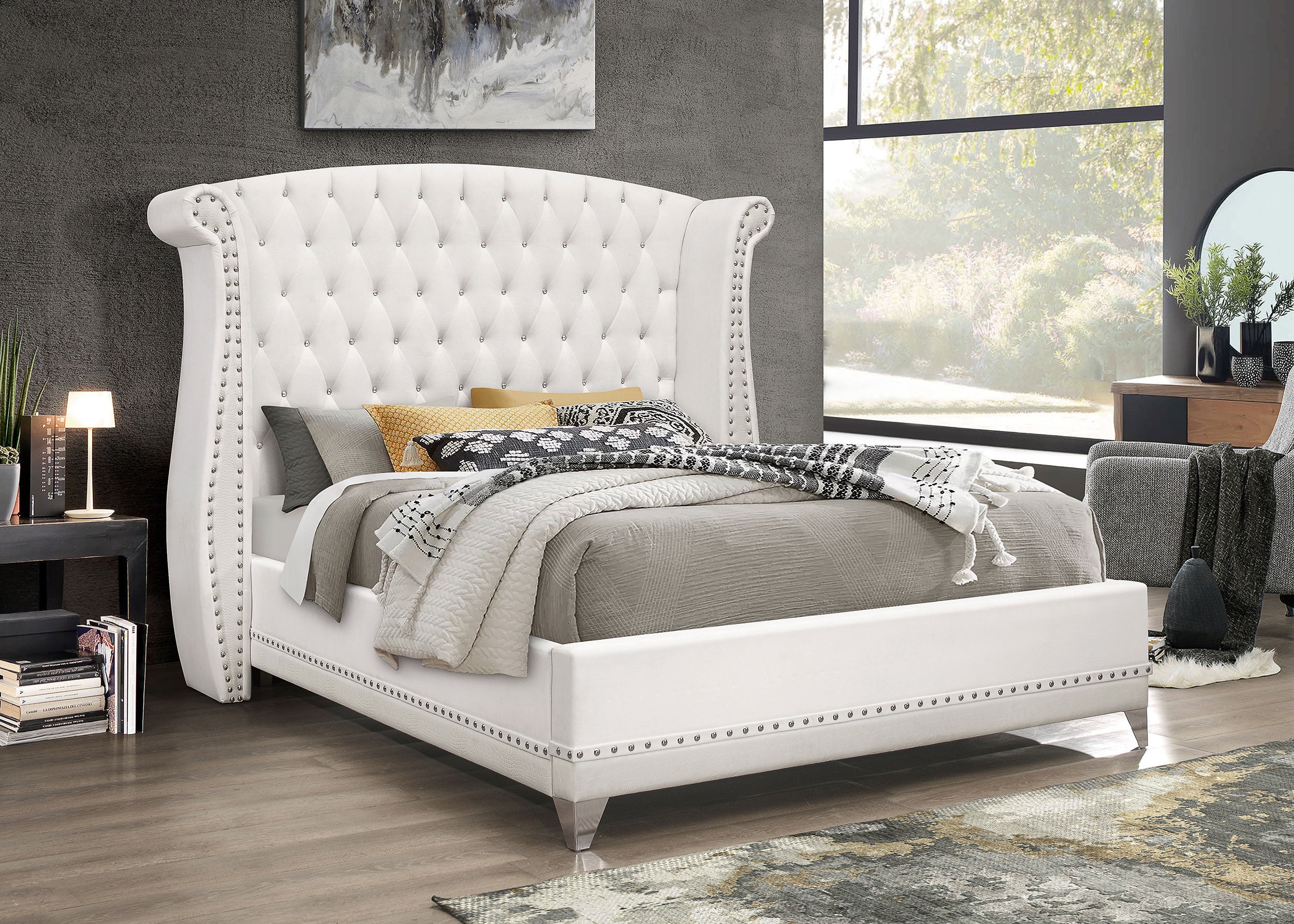 Barzini Upholstered Queen Wingback Bed White-CoasterEveryday