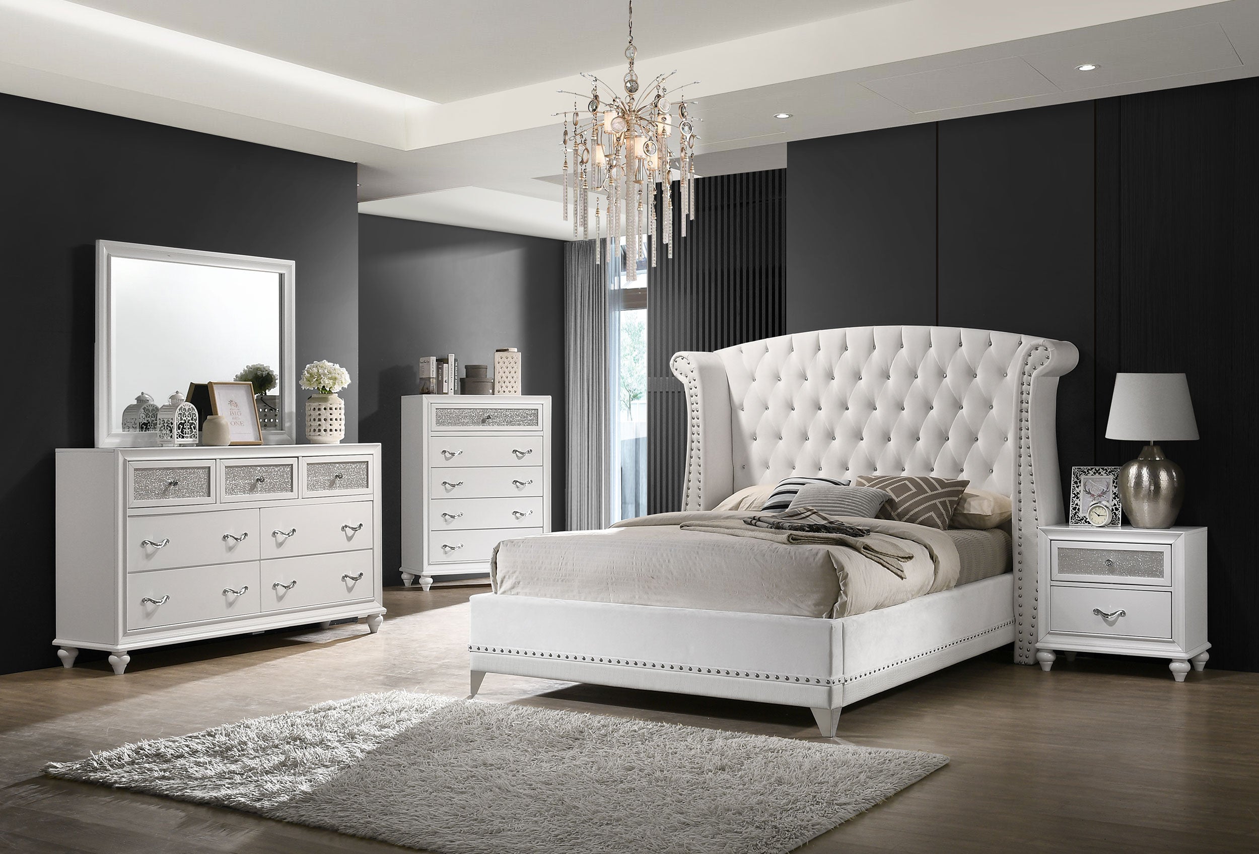 Barzini Upholstered Queen Wingback Bed White-CoasterEveryday