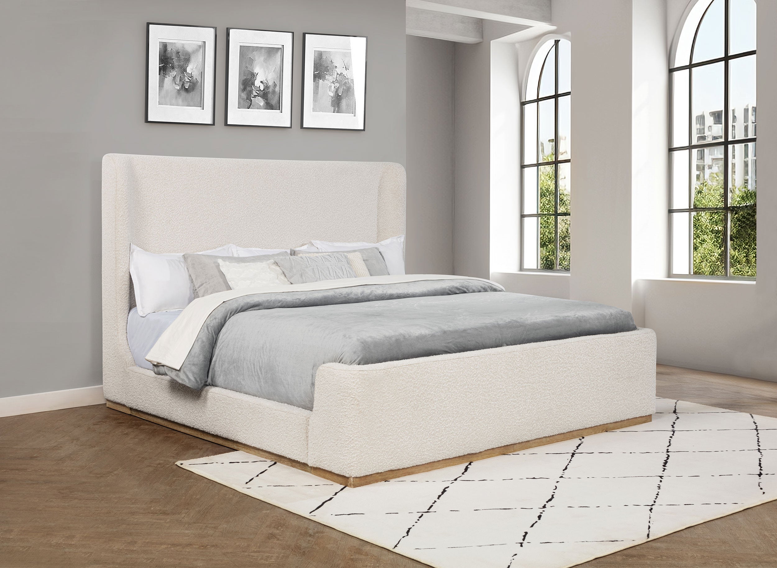 Nala Upholstered Eastern King Sleigh Bed Cream-