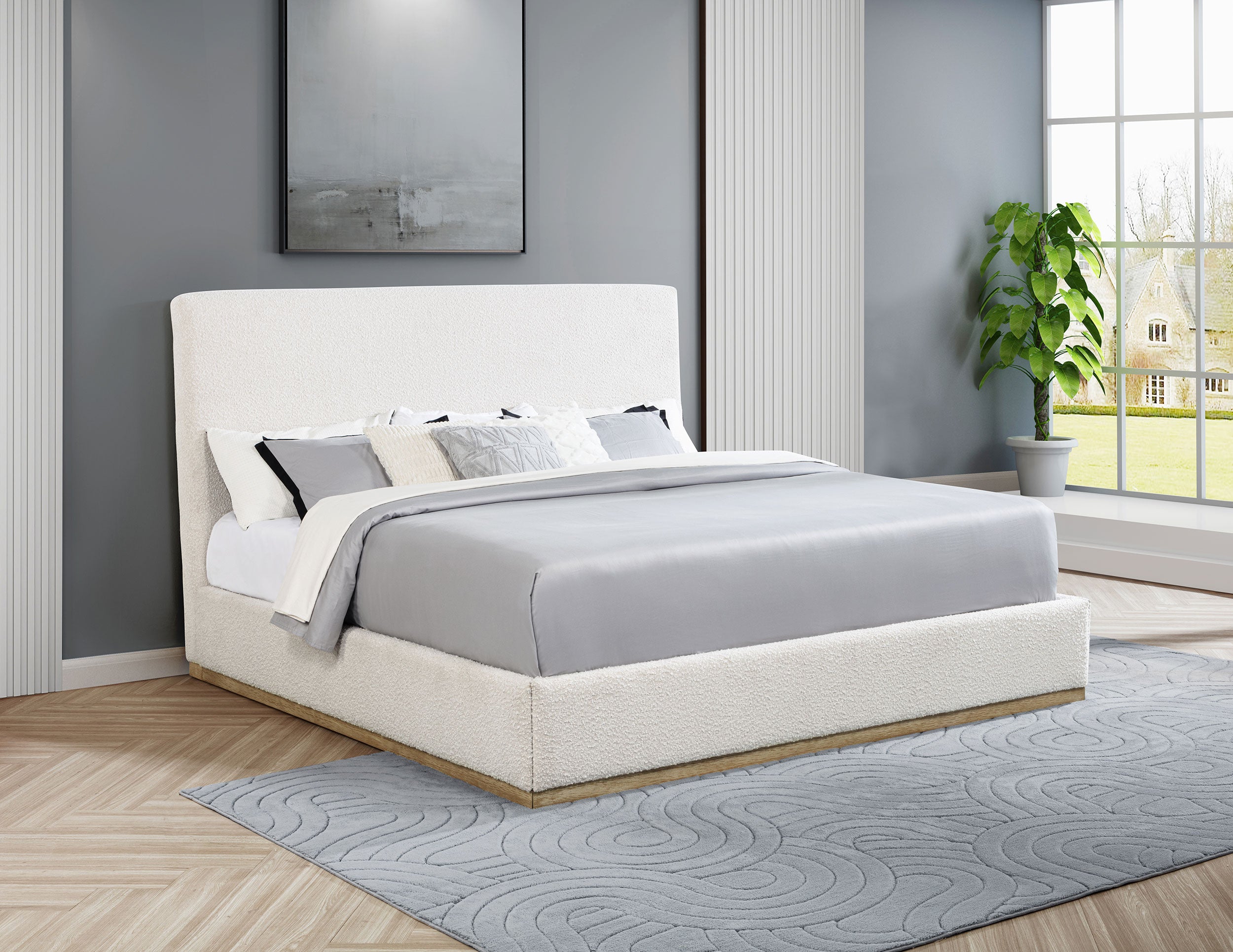 Knox Upholstered EASTERN KING Panel Bed Cream-