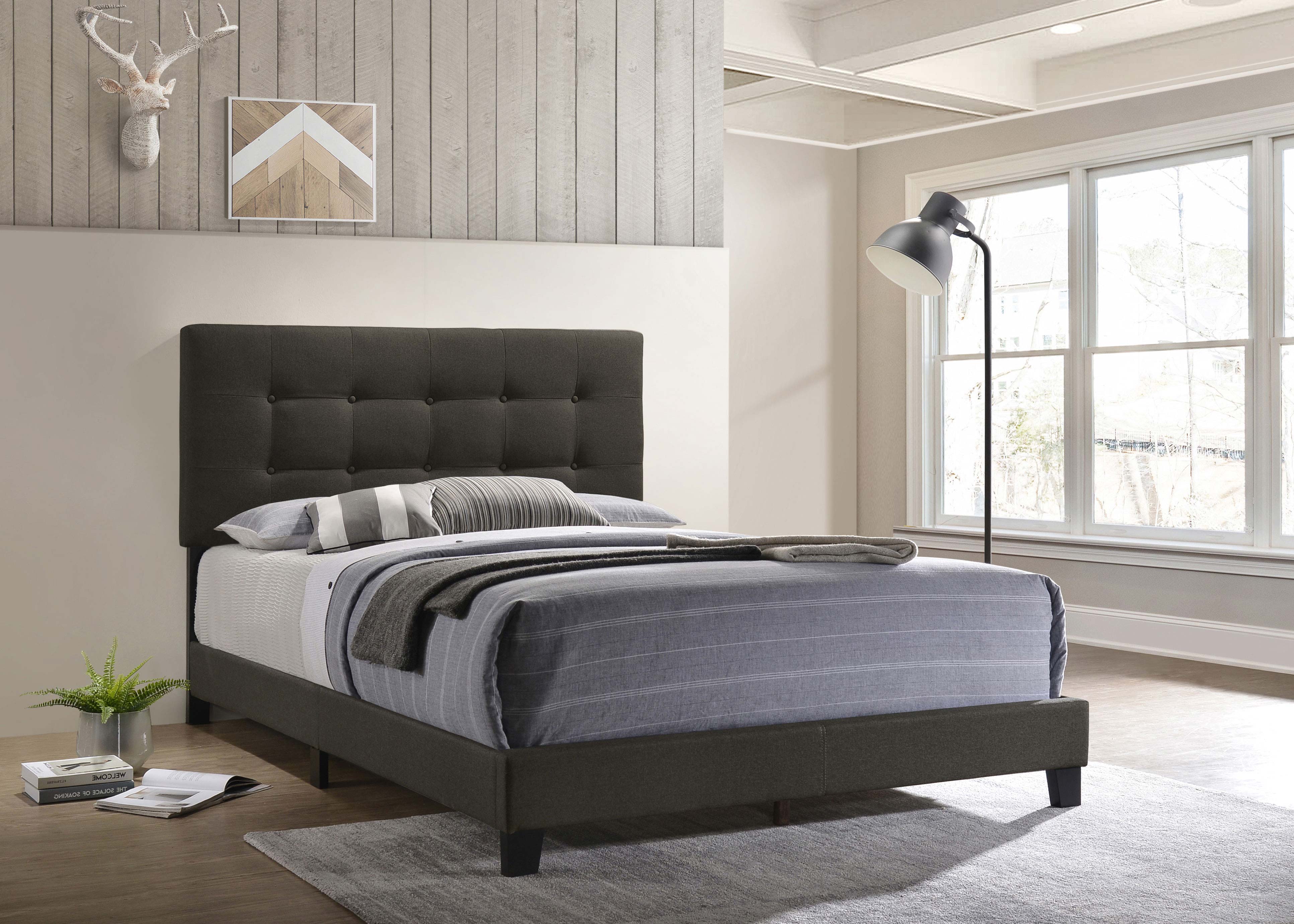 Mapes Upholstered Eastern King Panel Bed Charcoal-CoasterEveryday