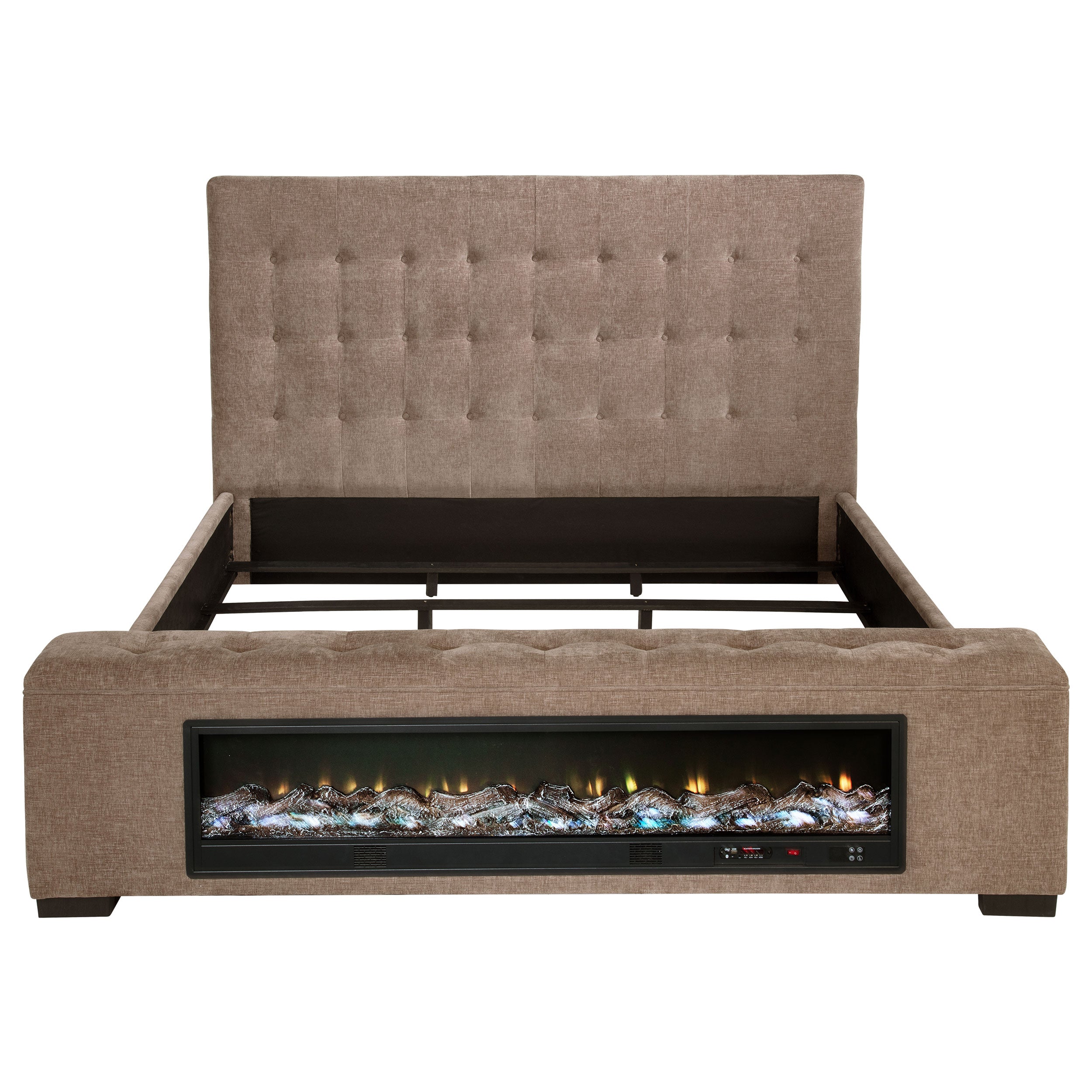 Senna Upholstered Eastern King Audio Flame Visualizer Bed Brown-