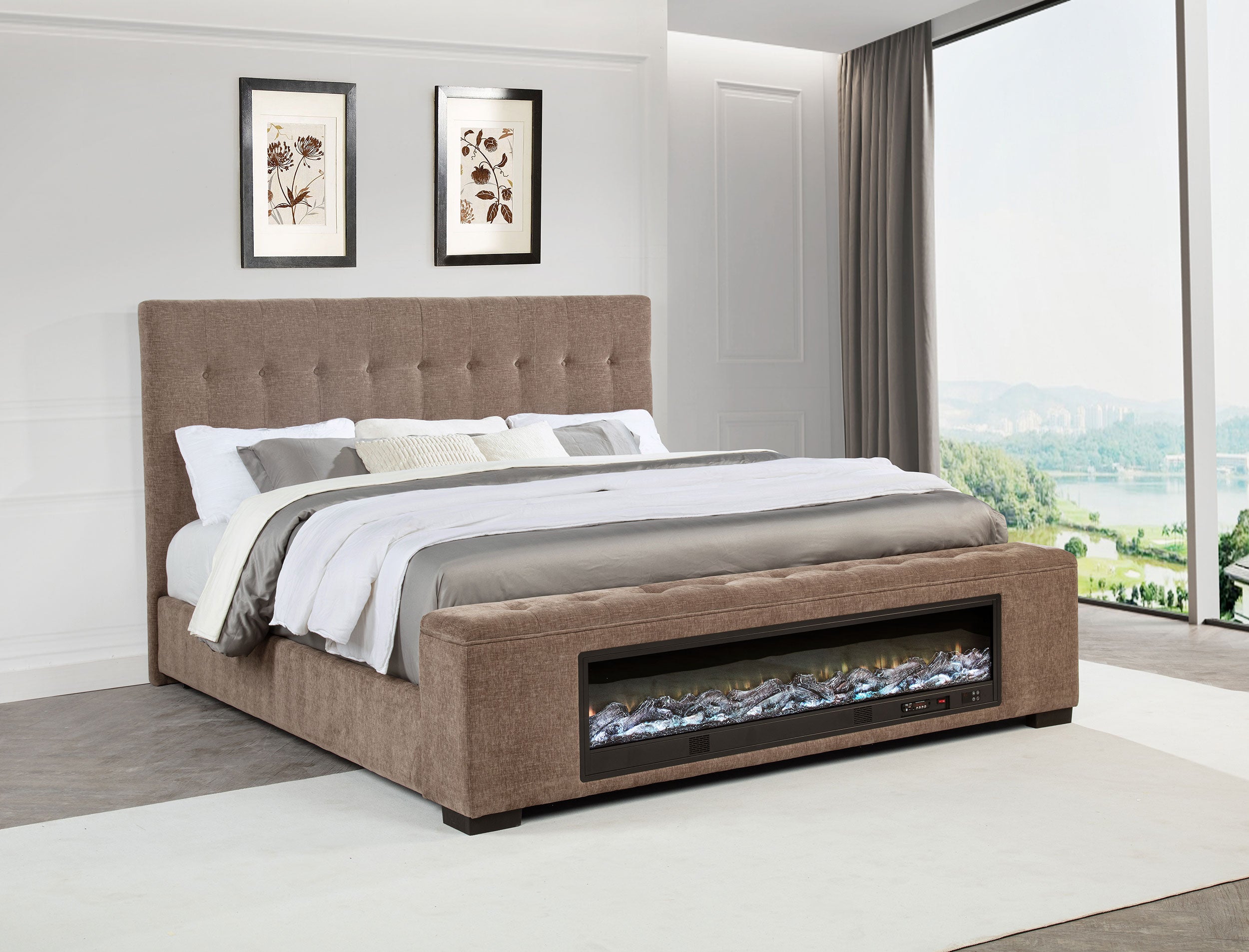 Senna Upholstered California King Audio Flame Visualizer Bed Brown-