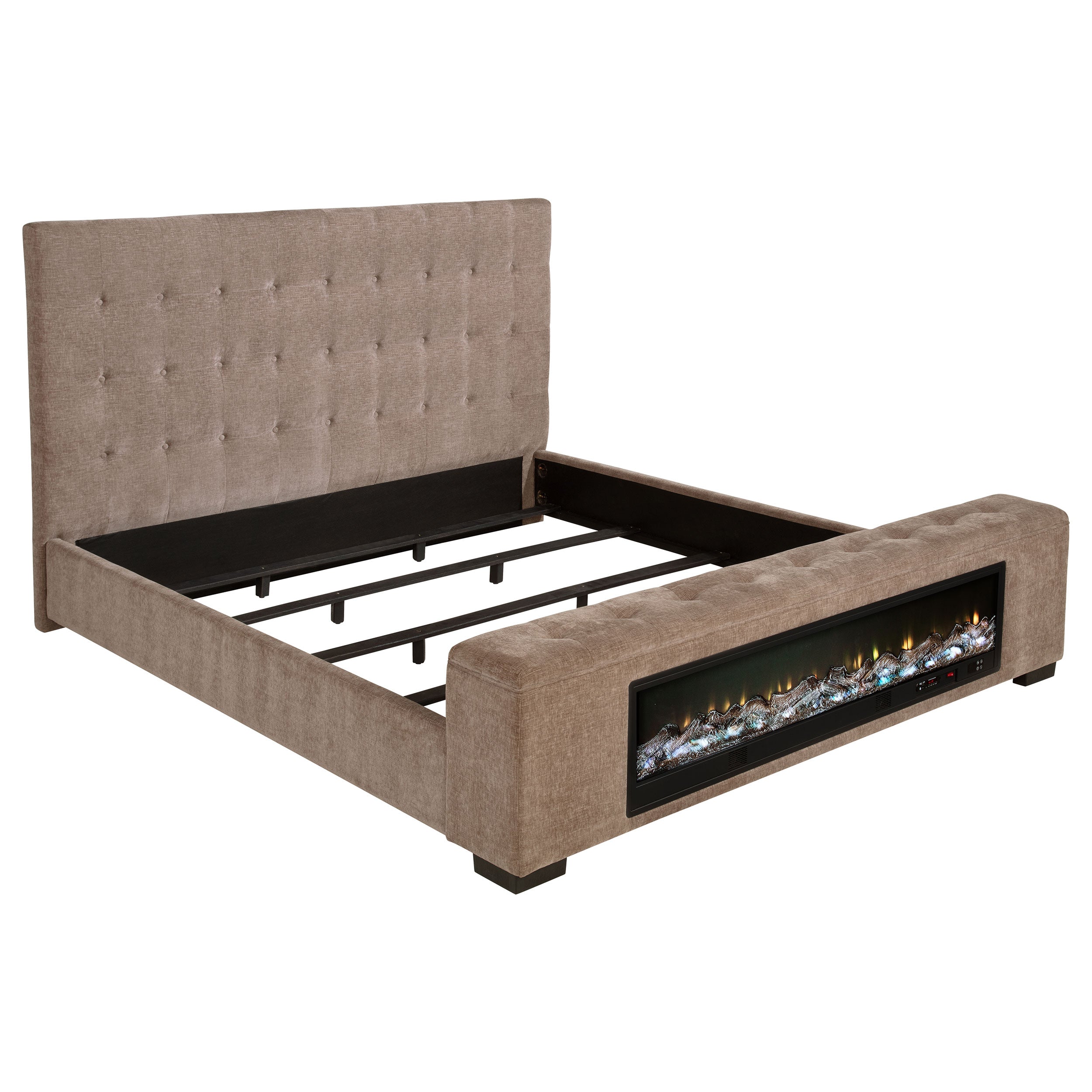 Senna Upholstered California King Audio Flame Visualizer Bed Brown-