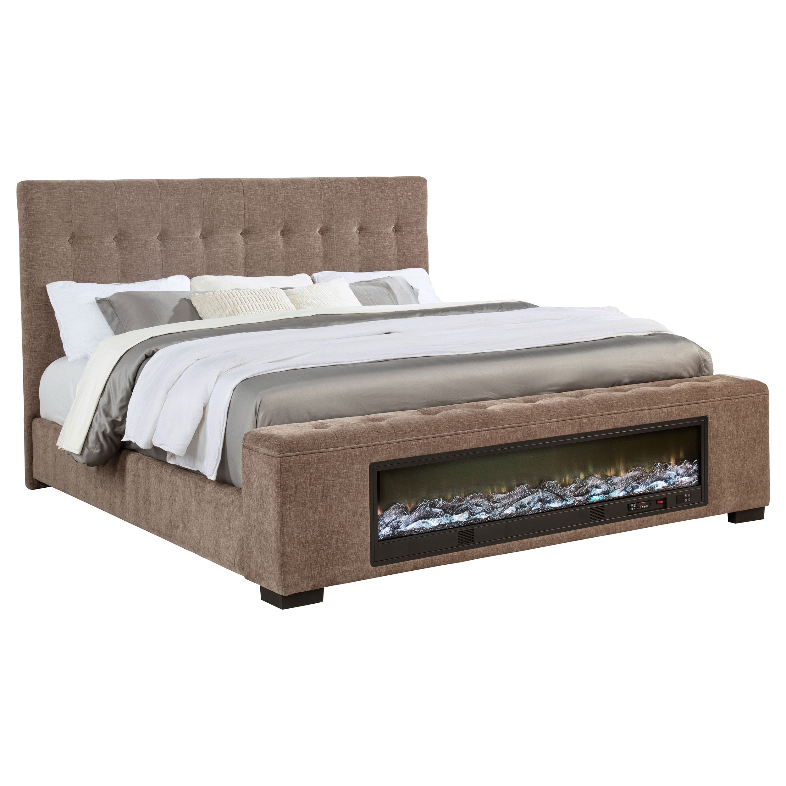 Senna Upholstered Queen Audio Flame Visualizer Bed Brown-