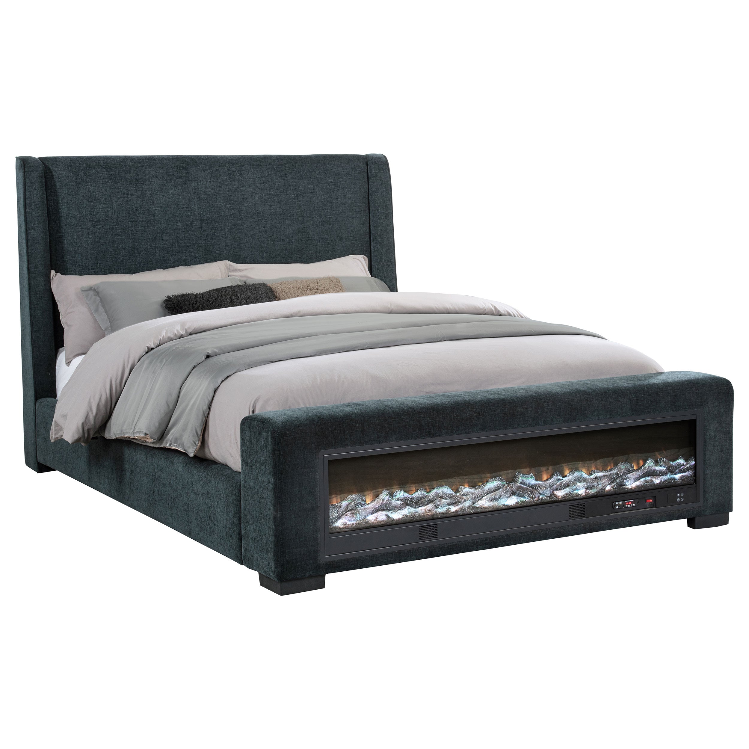 Preston Upholstered Eastern King Audio Flame Visualizer Bed Dark Blue-