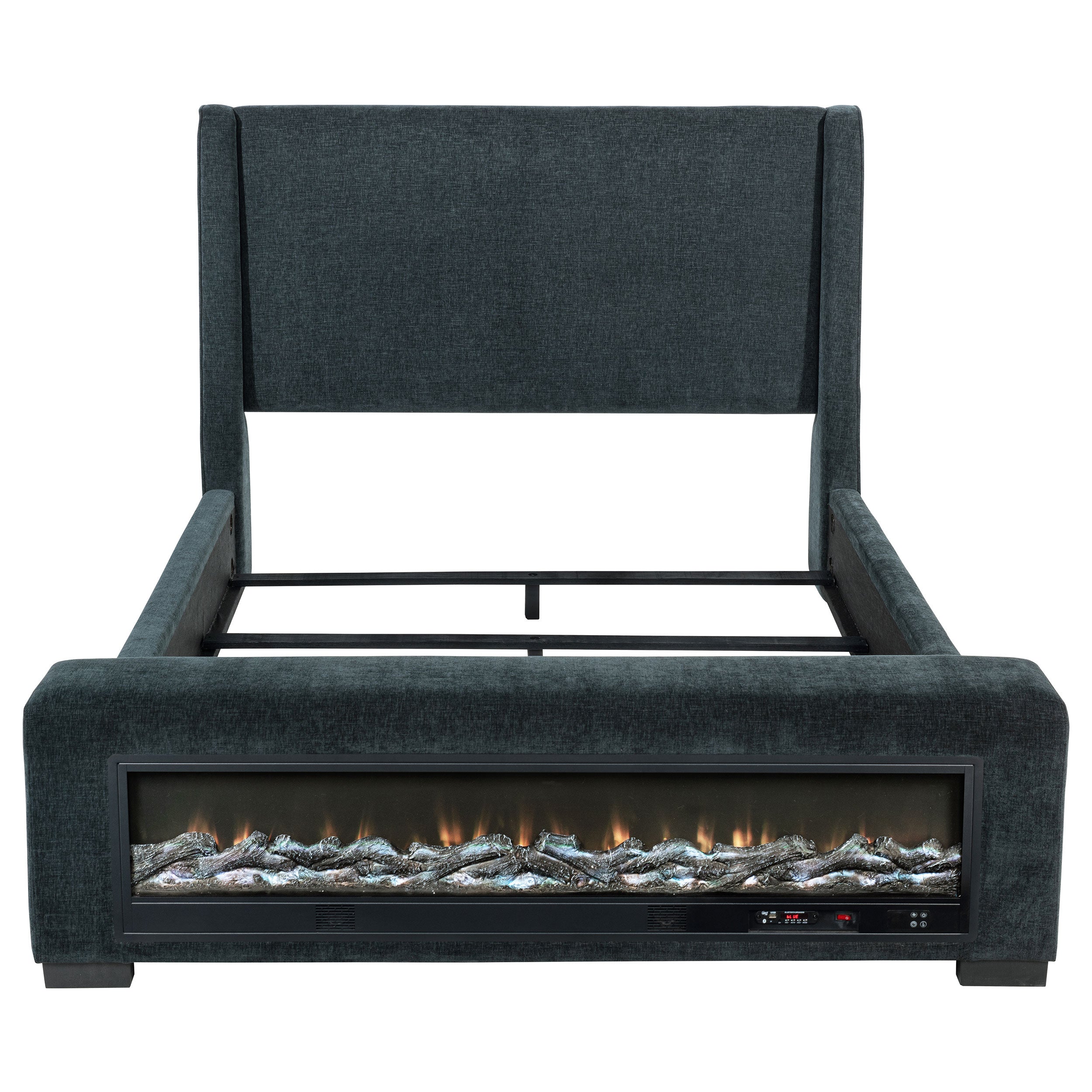 Preston Upholstered Eastern King Audio Flame Visualizer Bed Dark Blue-
