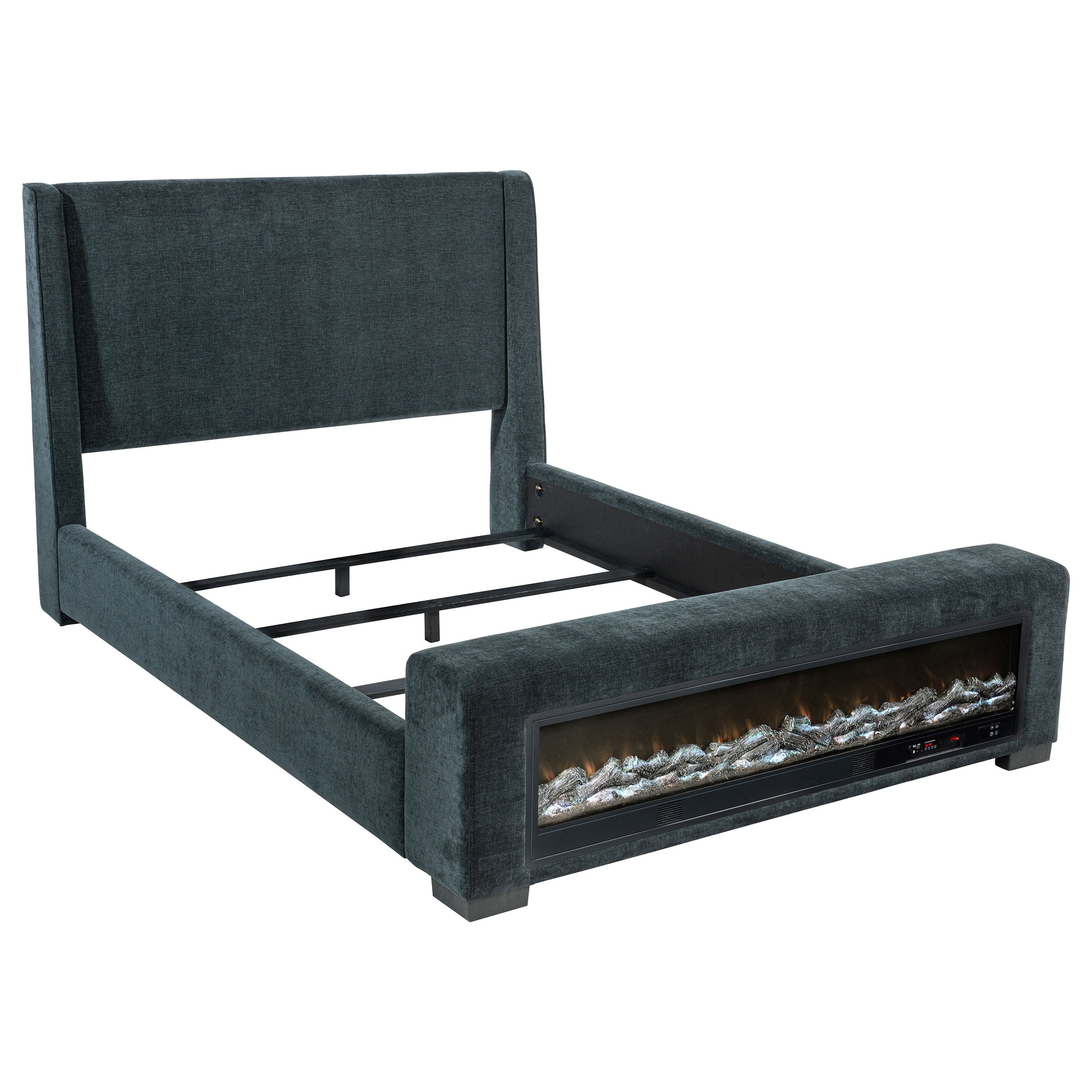 Preston Upholstered Queen Audio Flame Visualizer Bed Dark Blue-