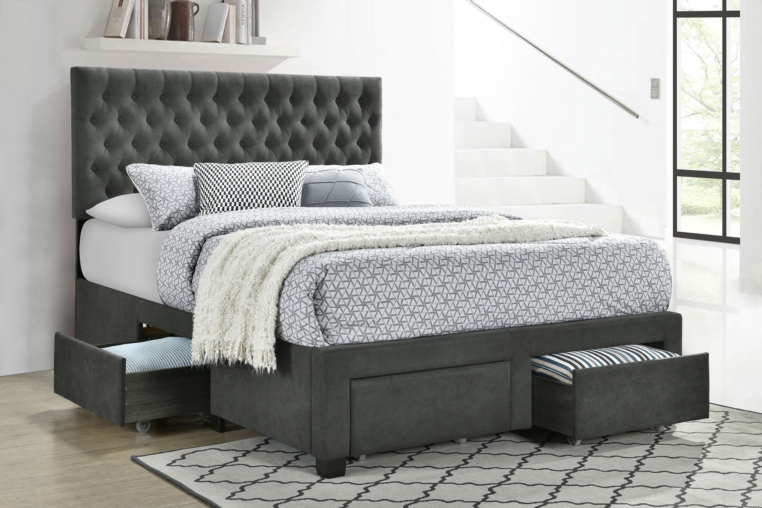 Soledad Upholstered Full Storage Panel Bed Grey-CoasterEssence