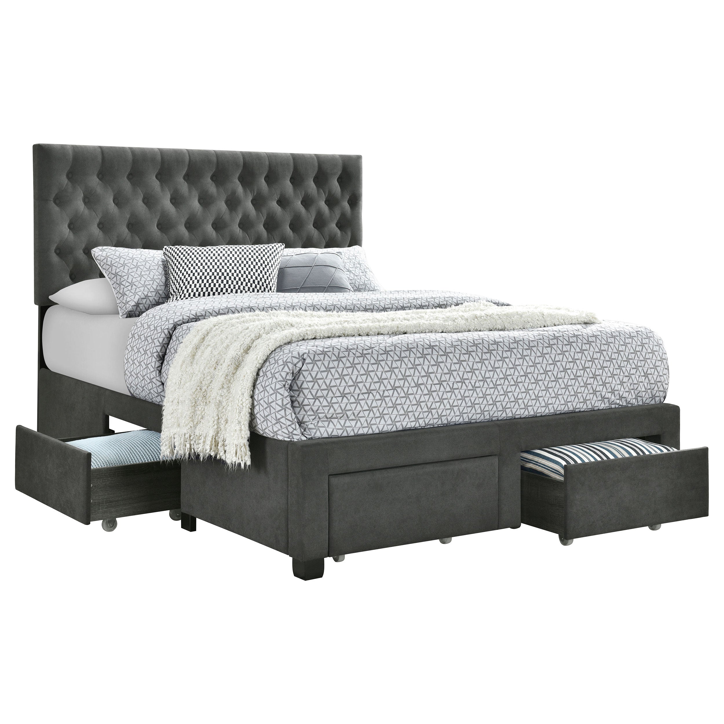 Soledad Upholstered Eastern King Storage Panel Bed Grey-CoasterEssence