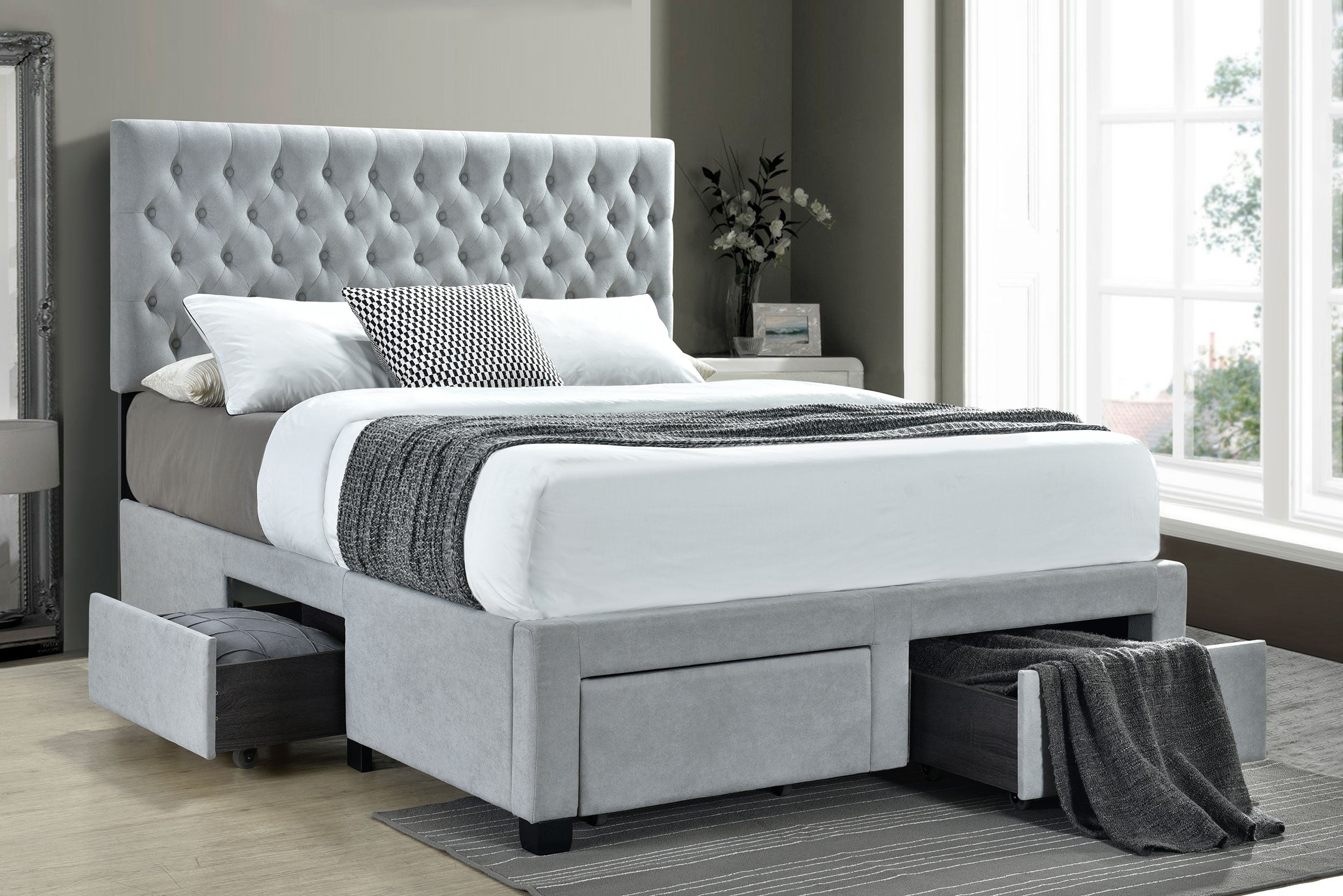 Soledad Upholstered Full Storage Panel Bed Light Grey-CoasterEssence