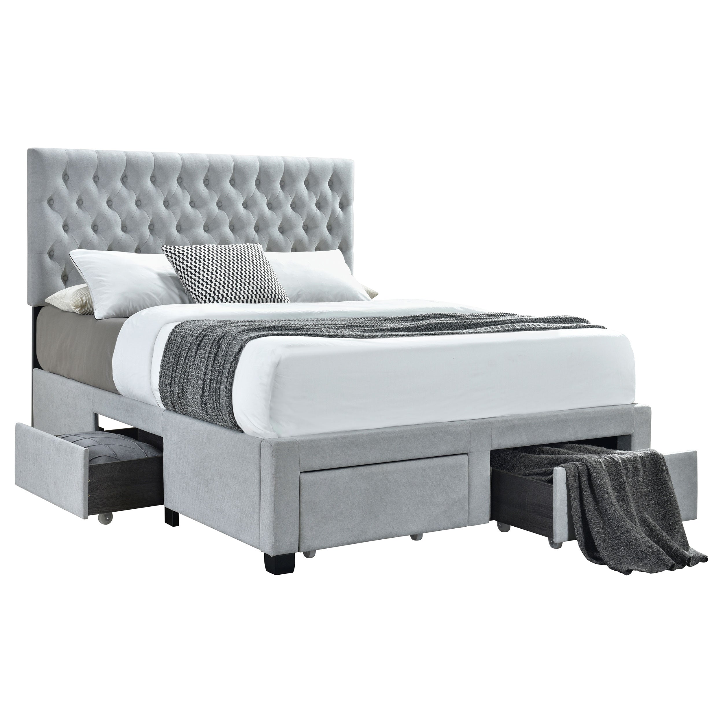 Soledad Upholstered Full Storage Panel Bed Light Grey-CoasterEssence