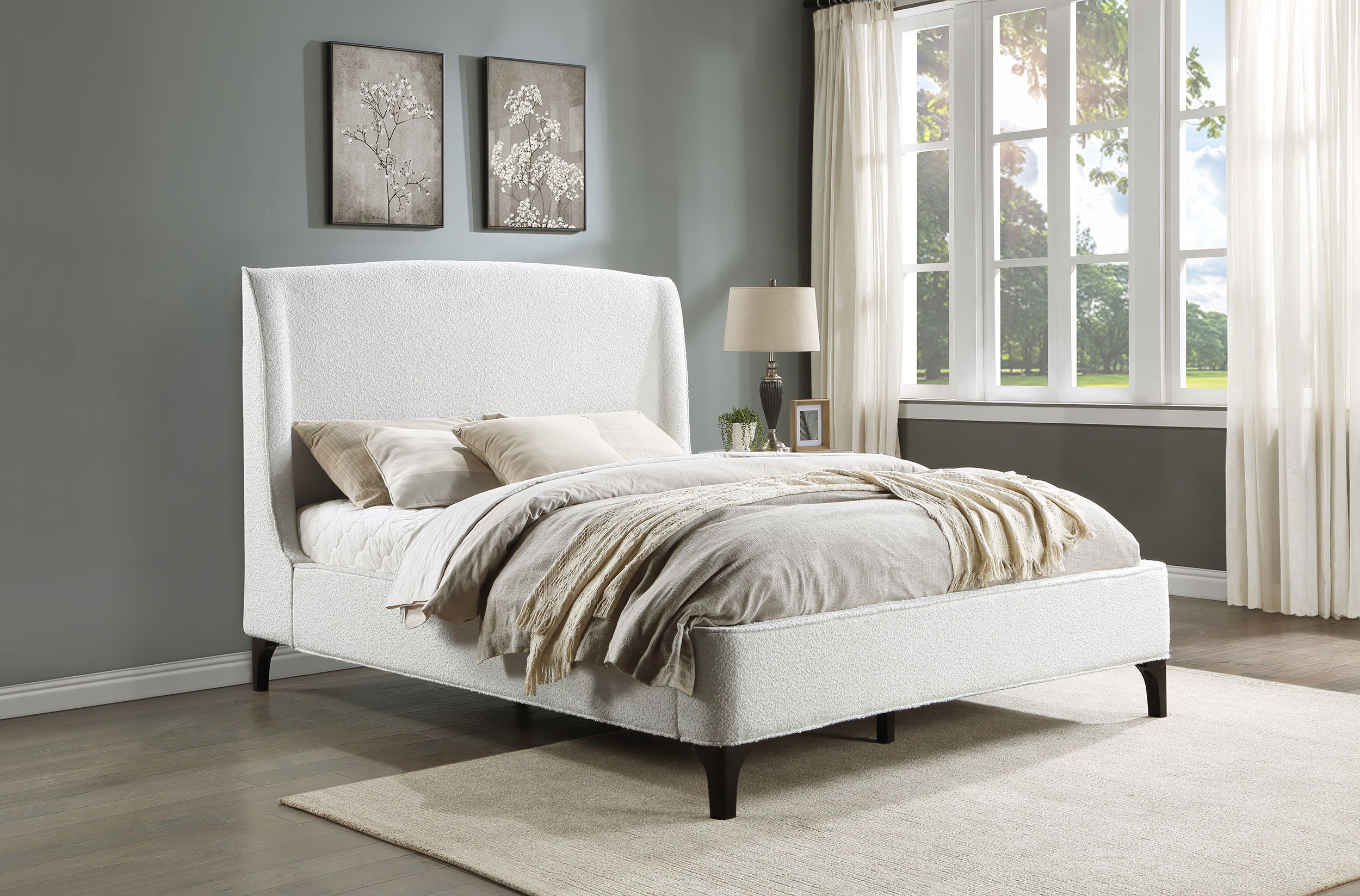 Mosby Upholstered Eastern King Wingback Bed Snow-