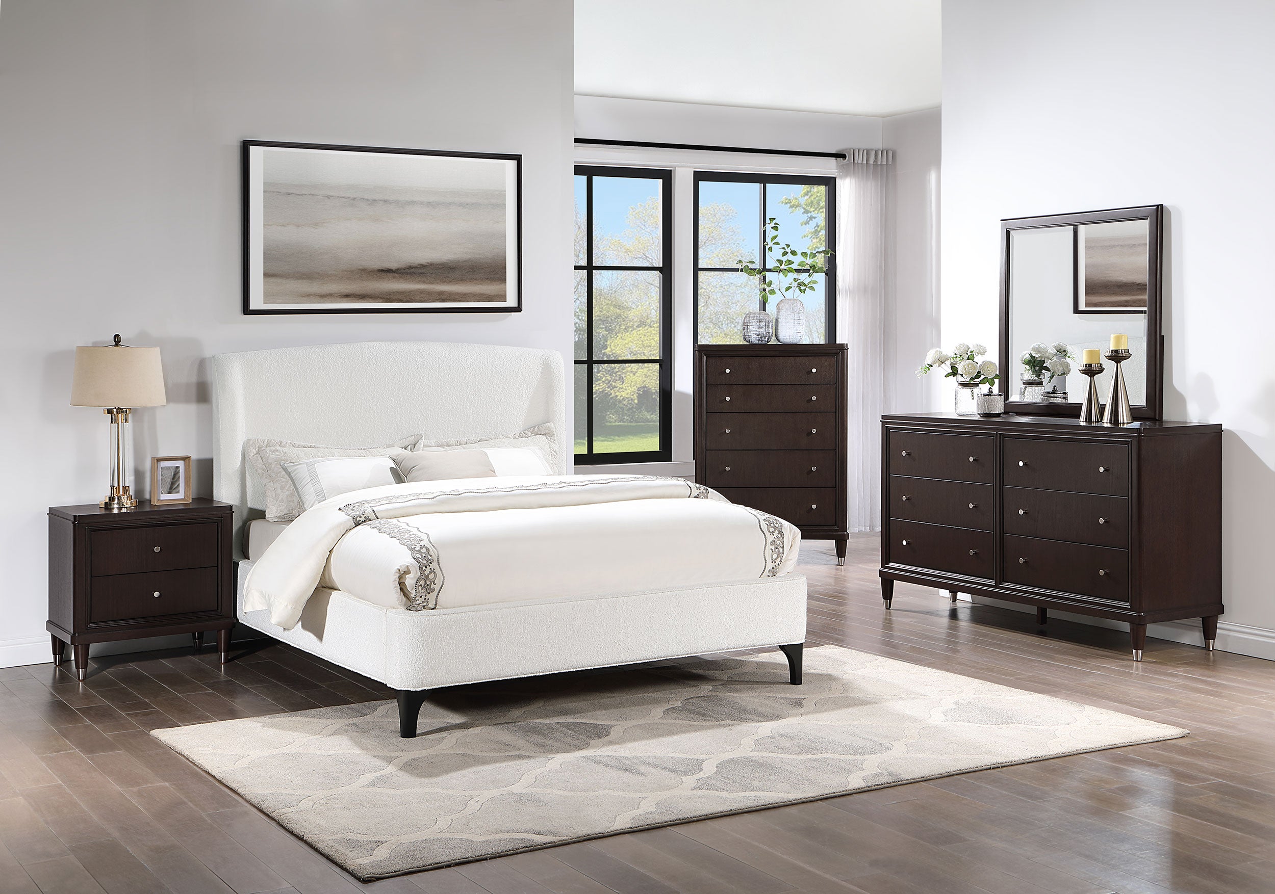 Mosby Upholstered Eastern King Wingback Bed Snow-