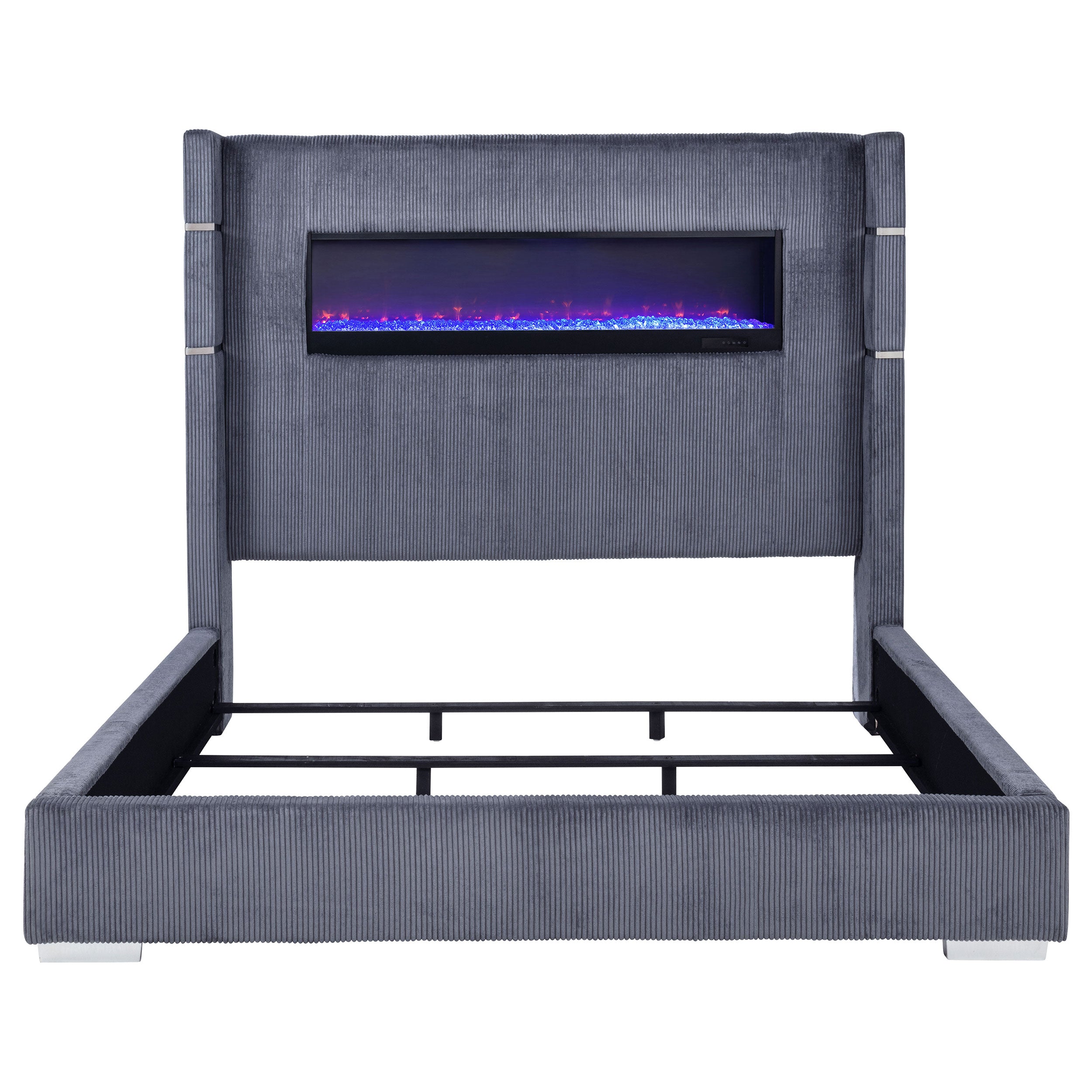 Tisdall Upholstered Cal King Flame Visualizer Bed Grey-