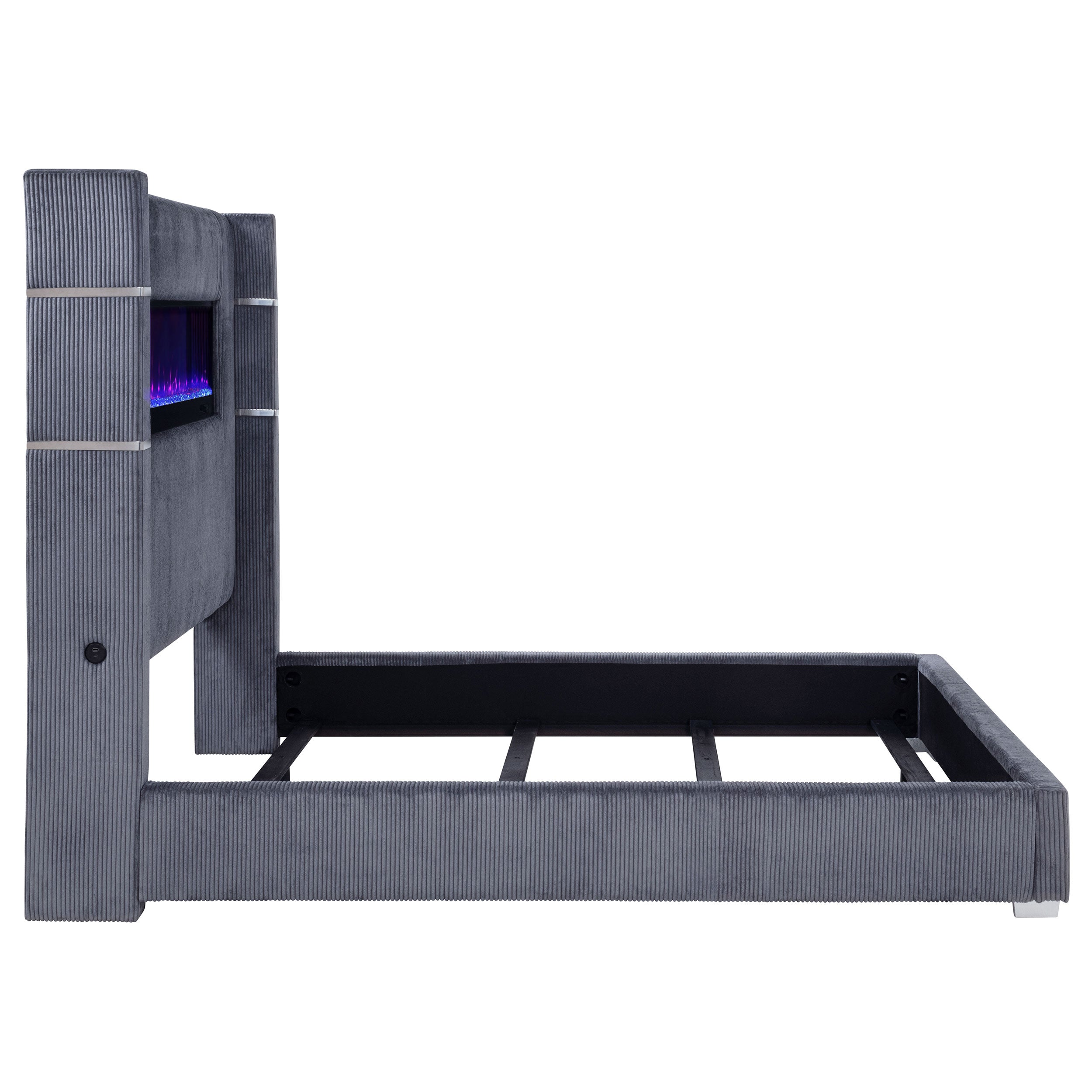 Tisdall Upholstered Cal King Flame Visualizer Bed Grey-