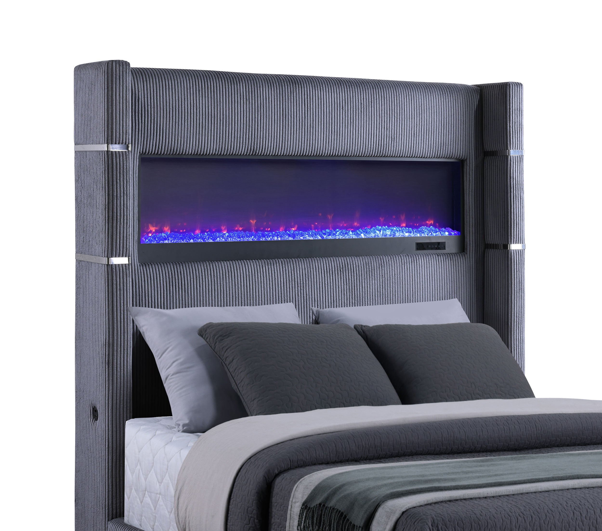 Tisdall Upholstered Queen Flame Visualizer Bed Grey-