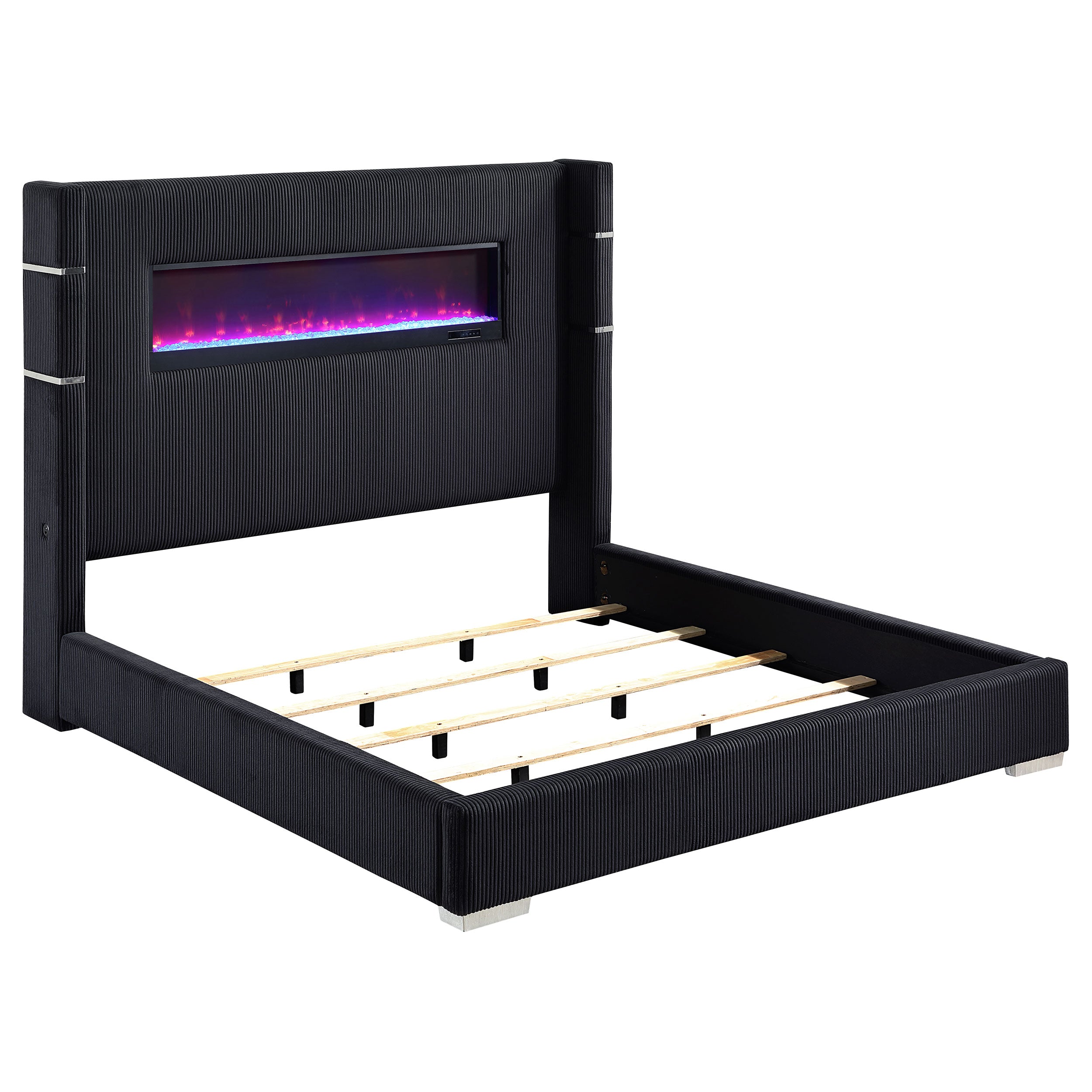 Tisdall Upholstered Eastern King Flame Visualizer Bed Black-