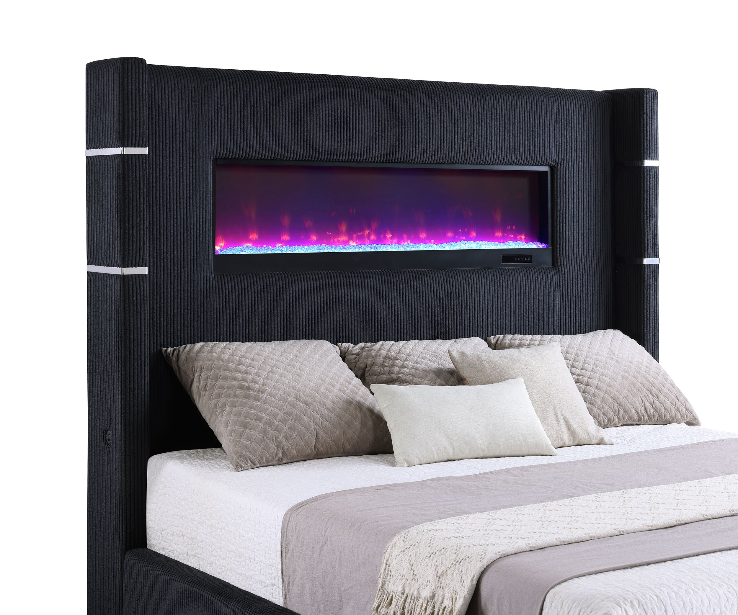Tisdall Upholstered Eastern King Flame Visualizer Bed Black-