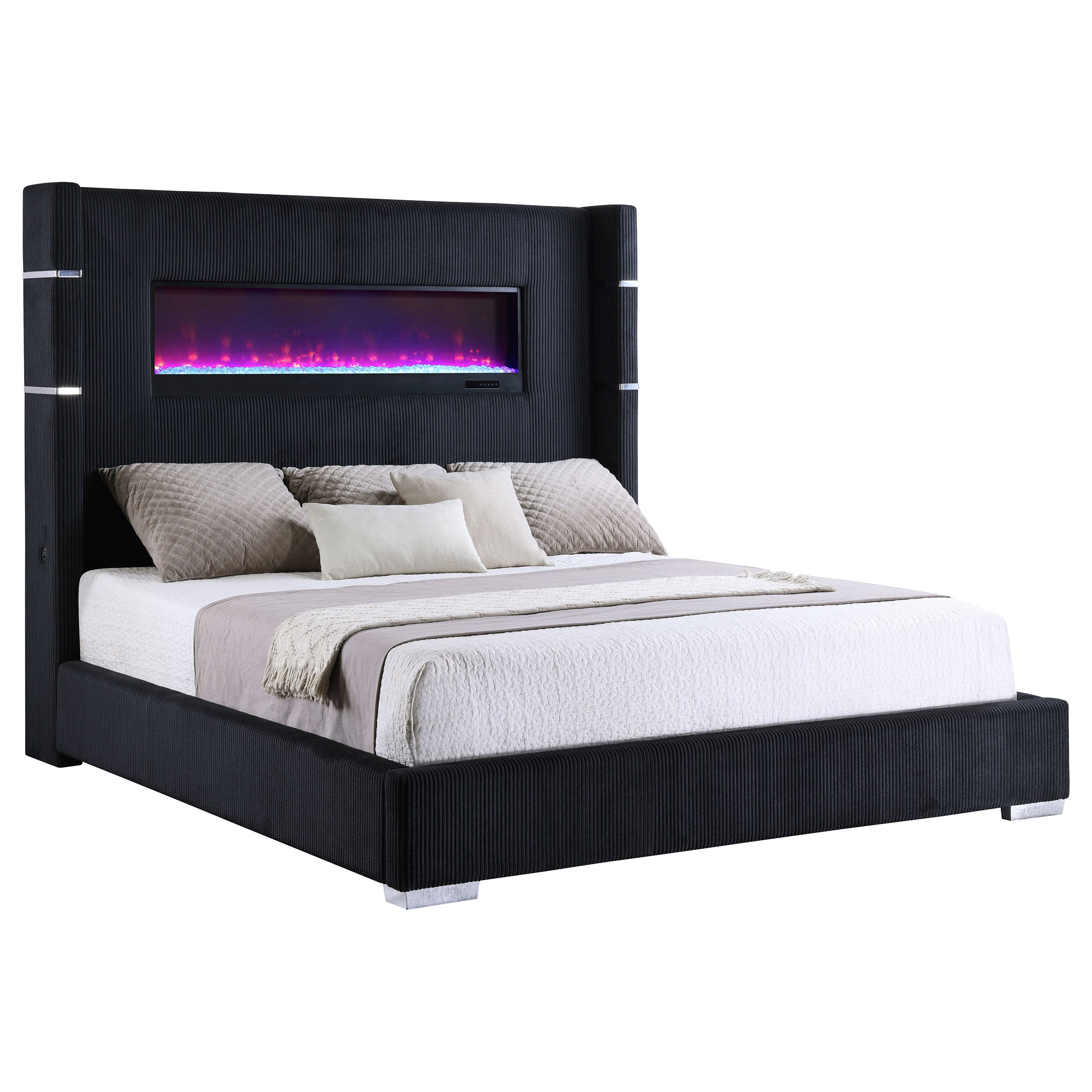 Tisdall Upholstered Queen Flame Visualizer Bed Black-
