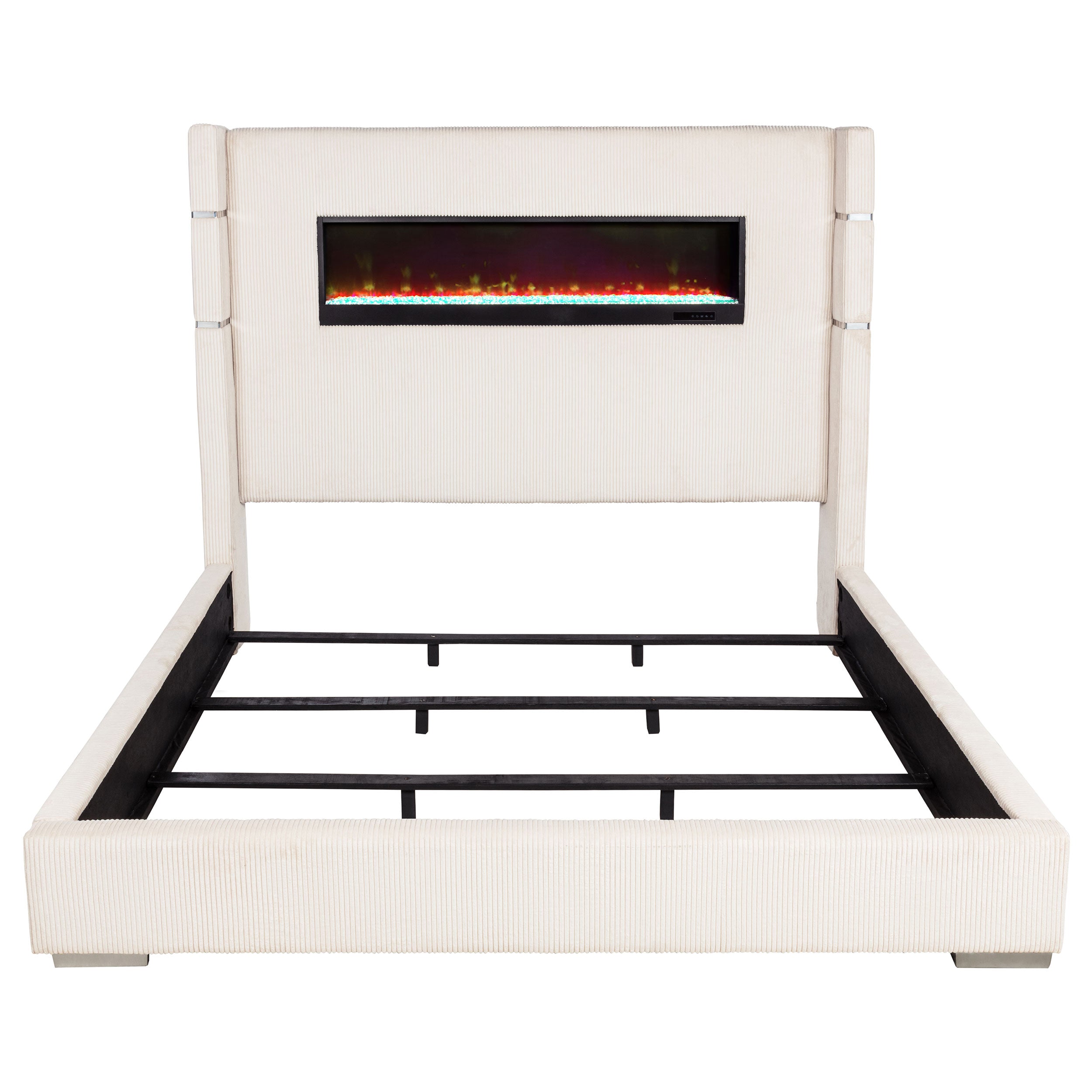 Tisdall Upholstered Eastern King Flame Visualizer Bed Cream-
