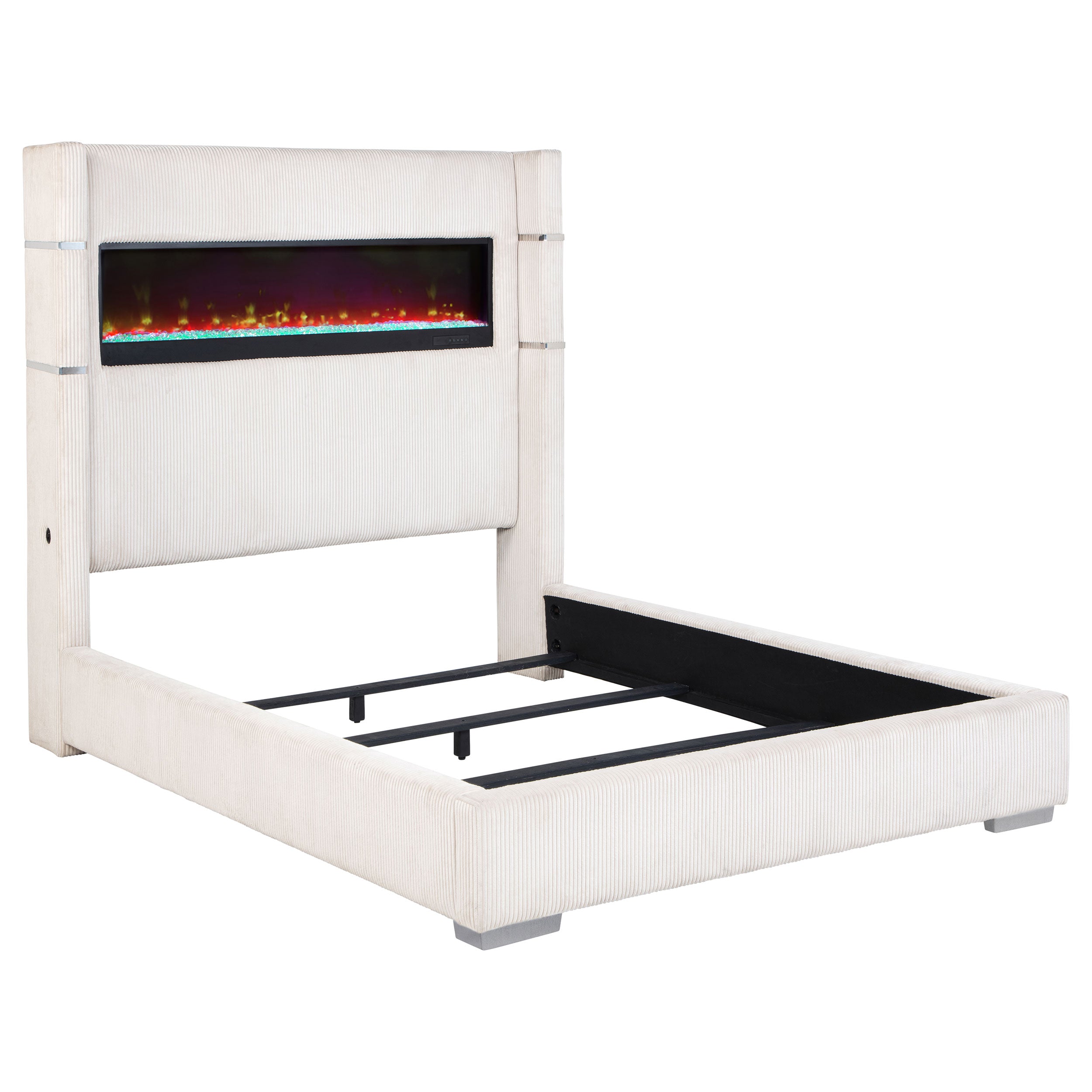 Tisdall Upholstered Queen Flame Visualizer Bed Cream-