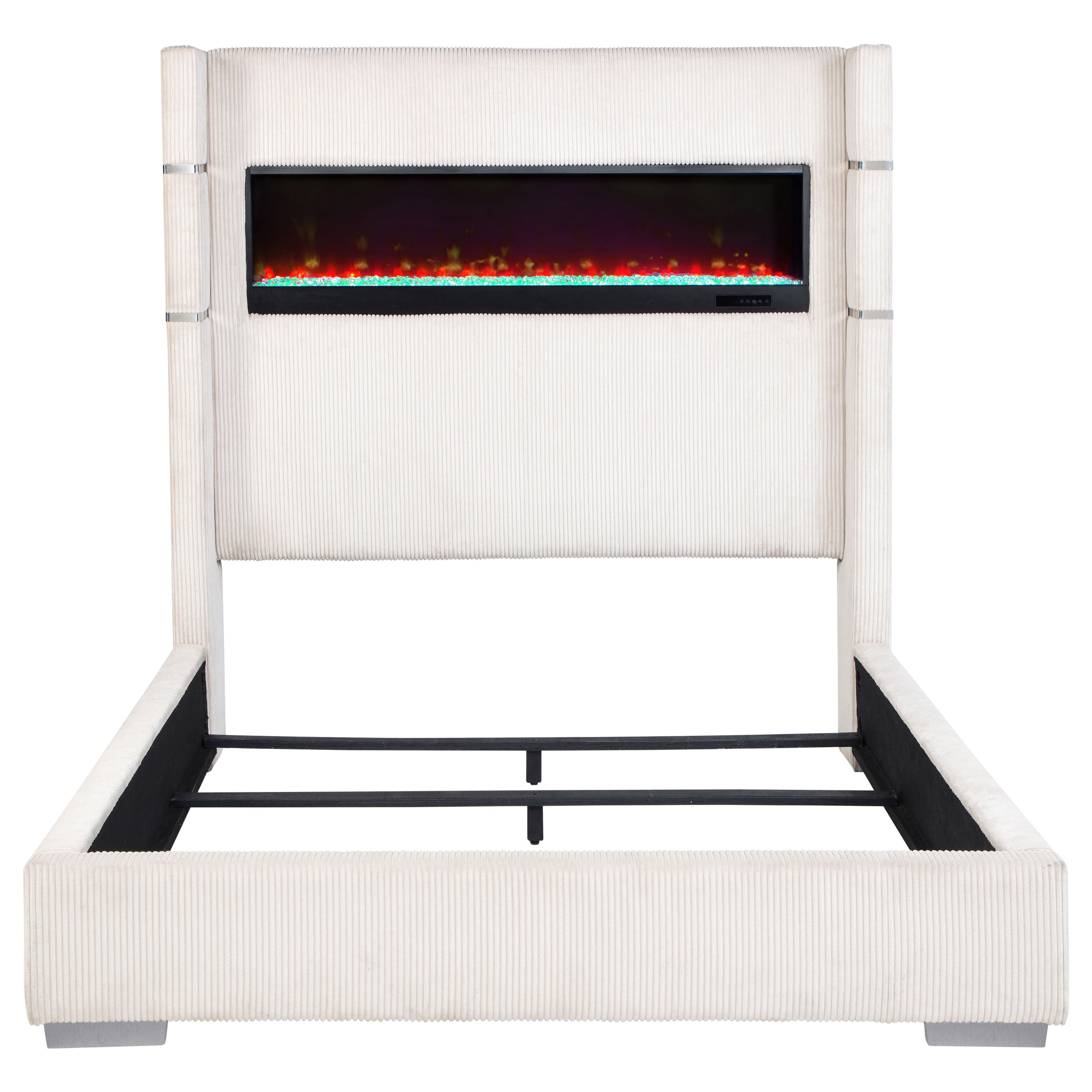 Tisdall Upholstered Queen Flame Visualizer Bed Cream-