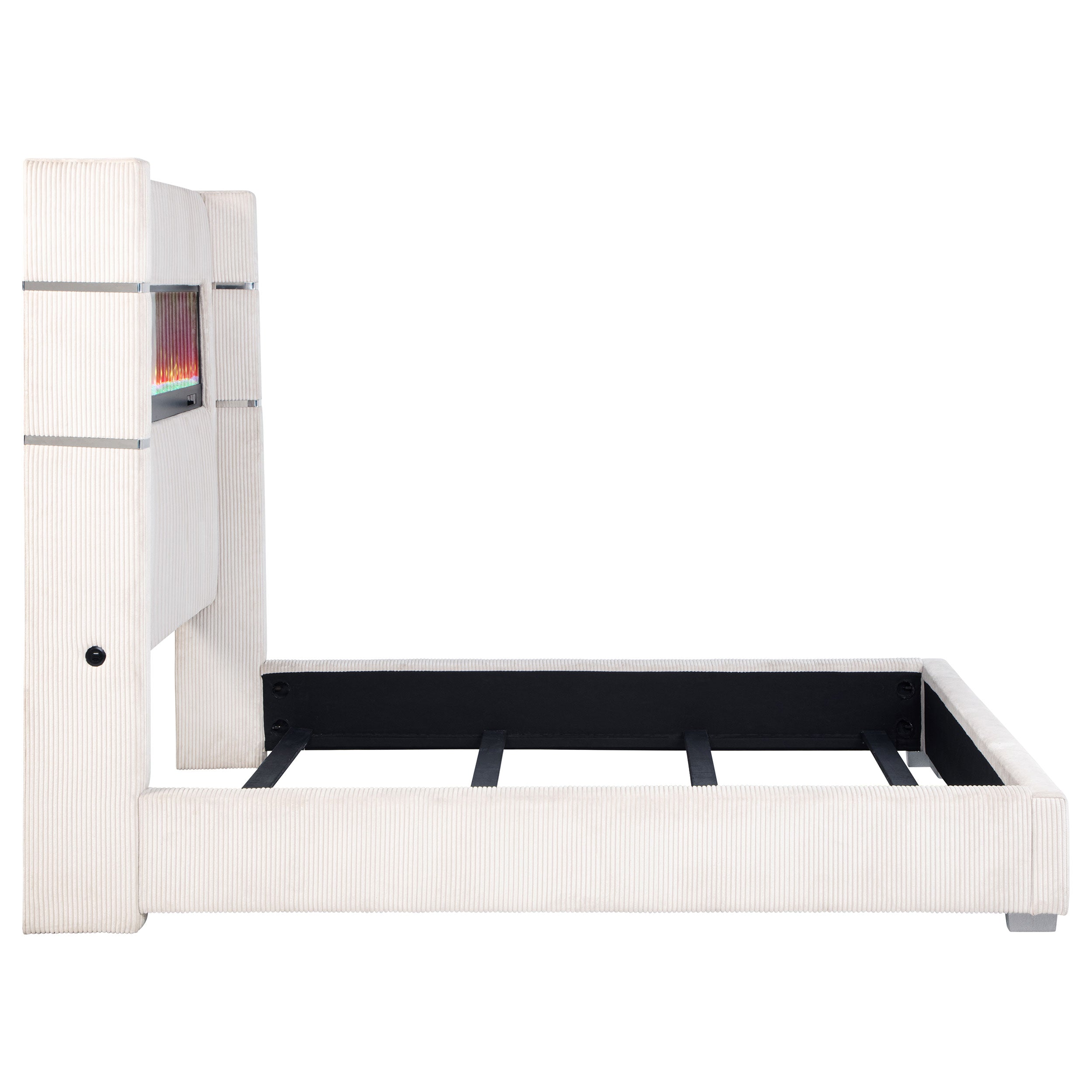 Tisdall Upholstered Queen Flame Visualizer Bed Cream-