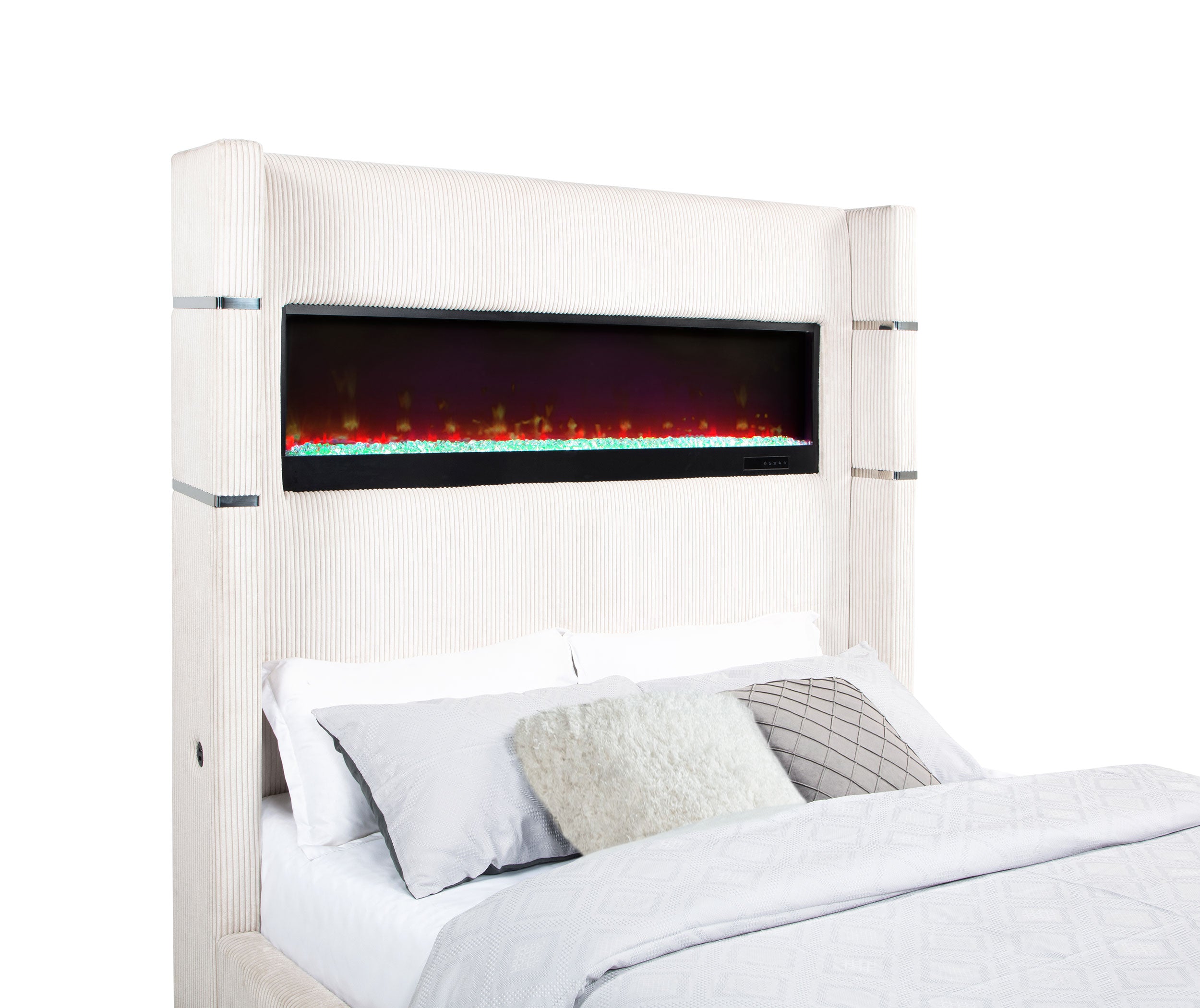 Tisdall Upholstered Queen Flame Visualizer Bed Cream-