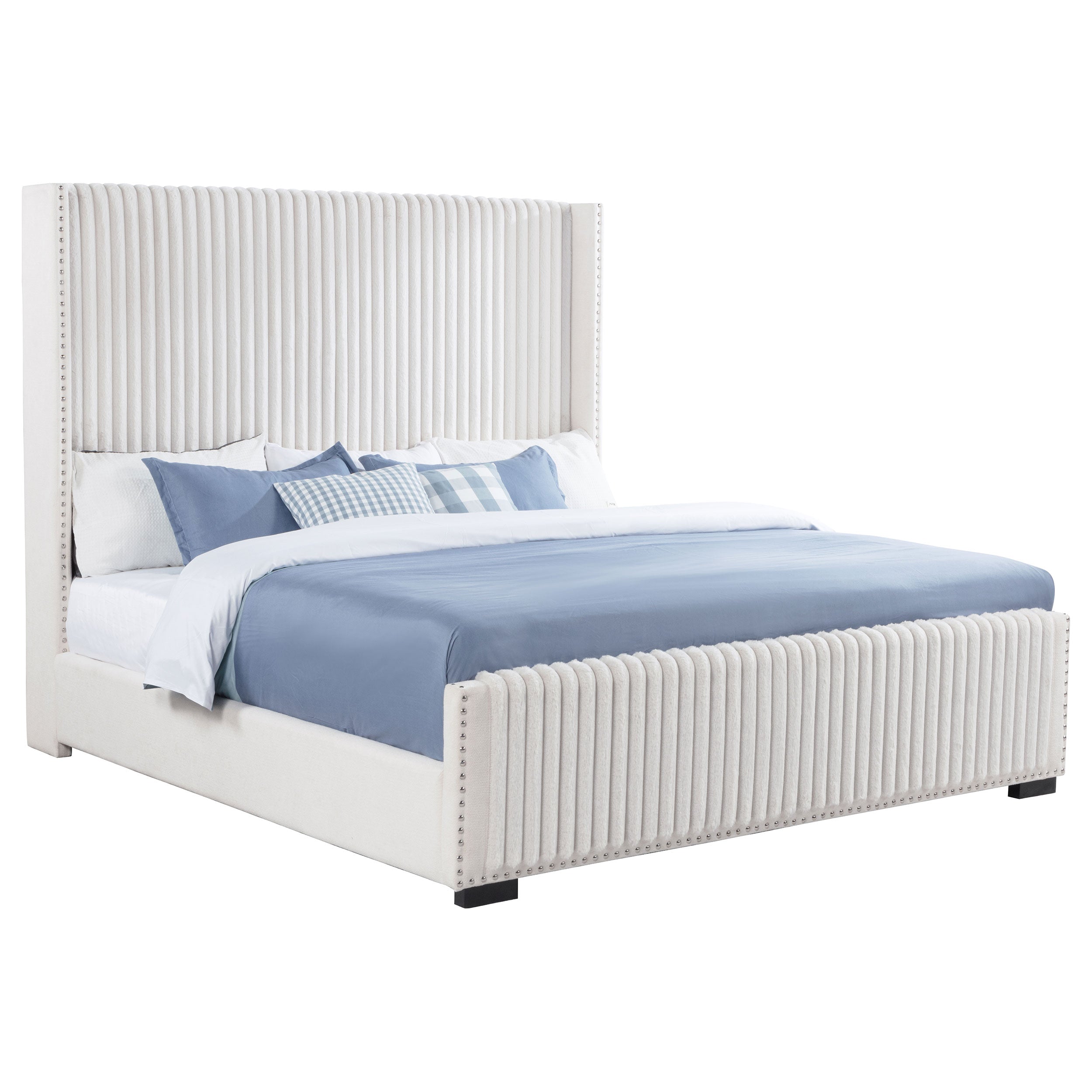 Natasha 65-inch Upholstered Eastern King Wingback Bed Cream-