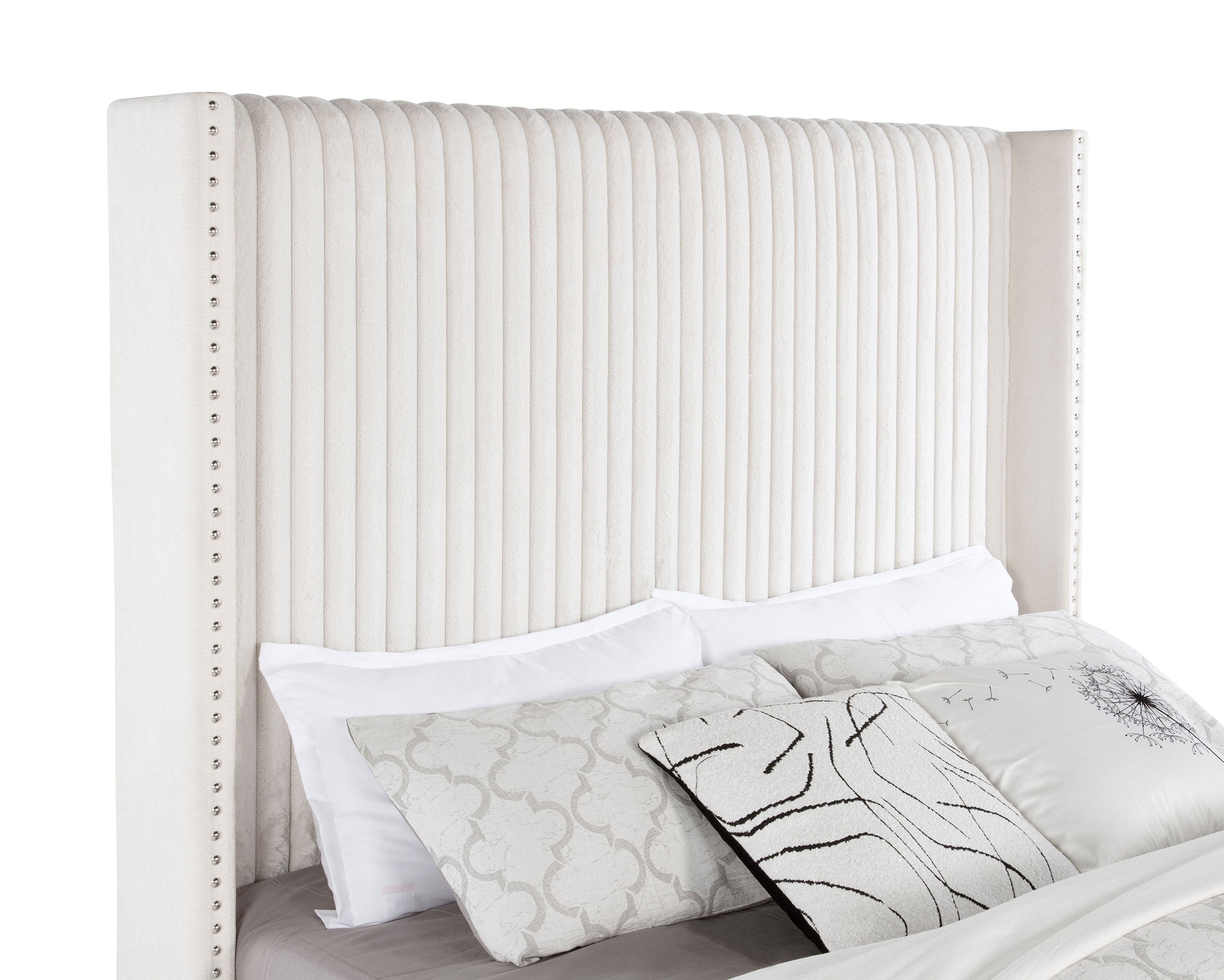 Natasha 65-inch Upholstered Eastern King Wingback Bed Cream-