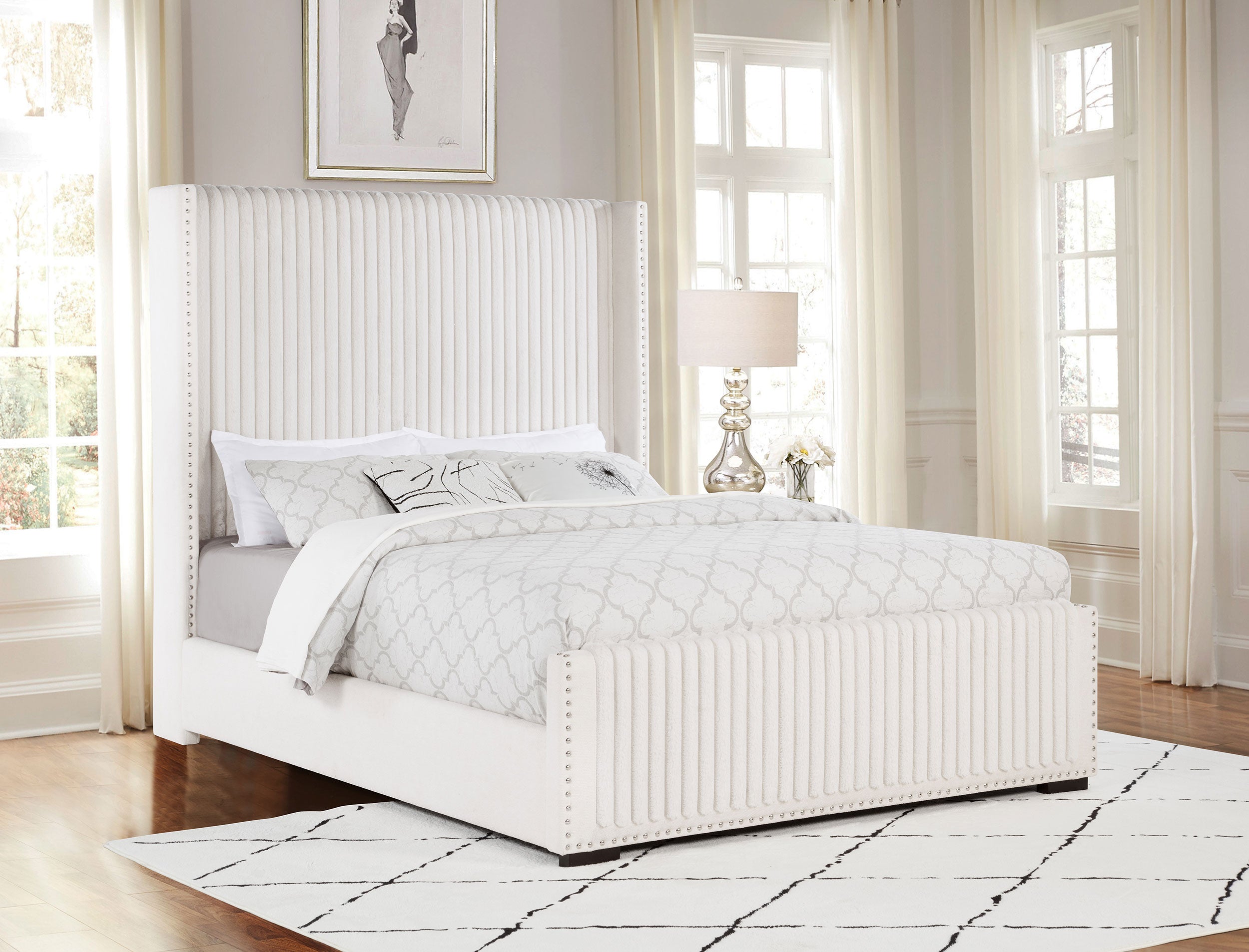 Natasha 65-inch Upholstered Queen Wingback Bed Cream-